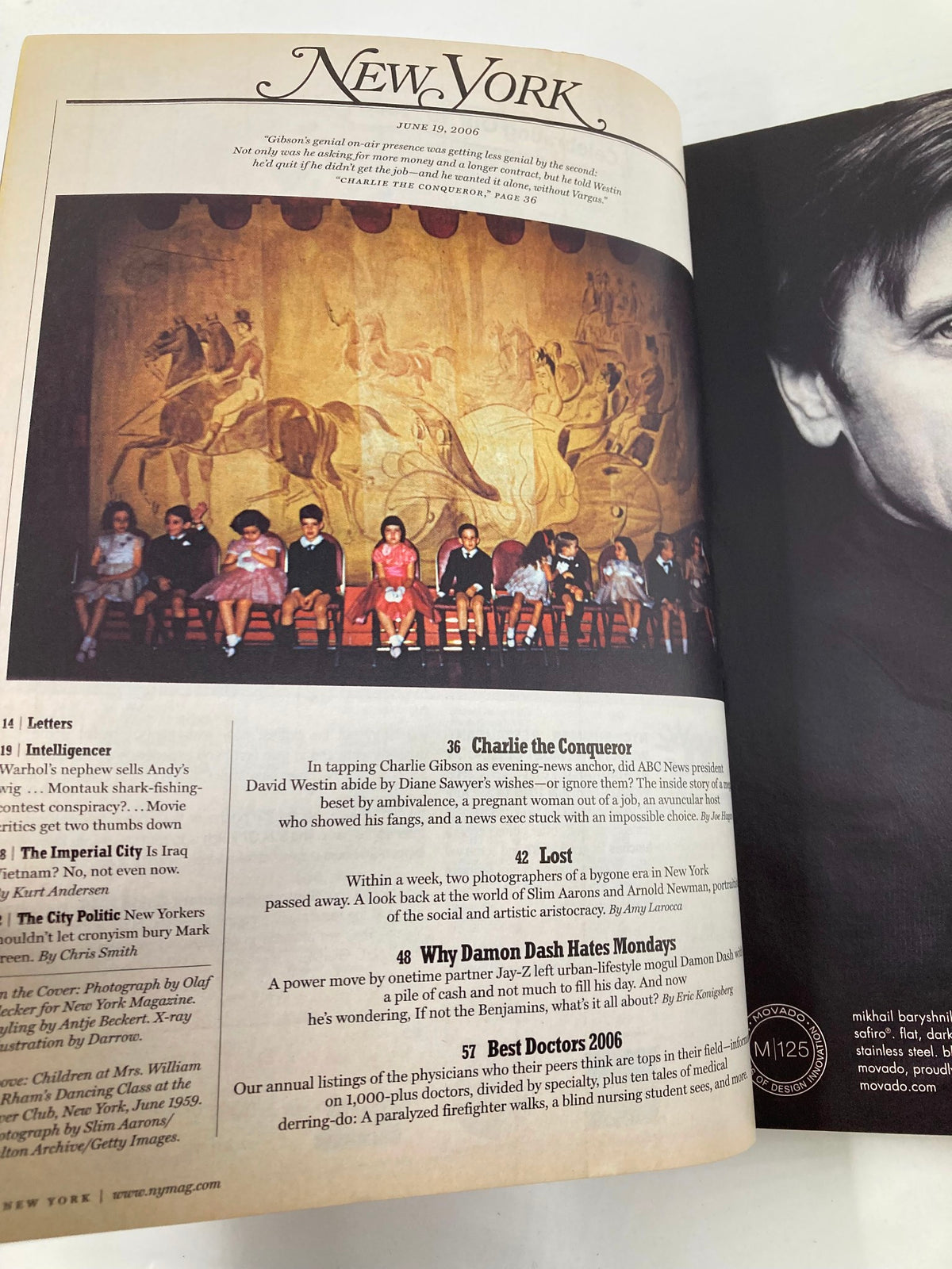 Interior spread of New York Magazine June 19, 2006, displaying a detailed article layout, featuring photographs of children seated on a stage and text including 'Best Doctors 2006'.