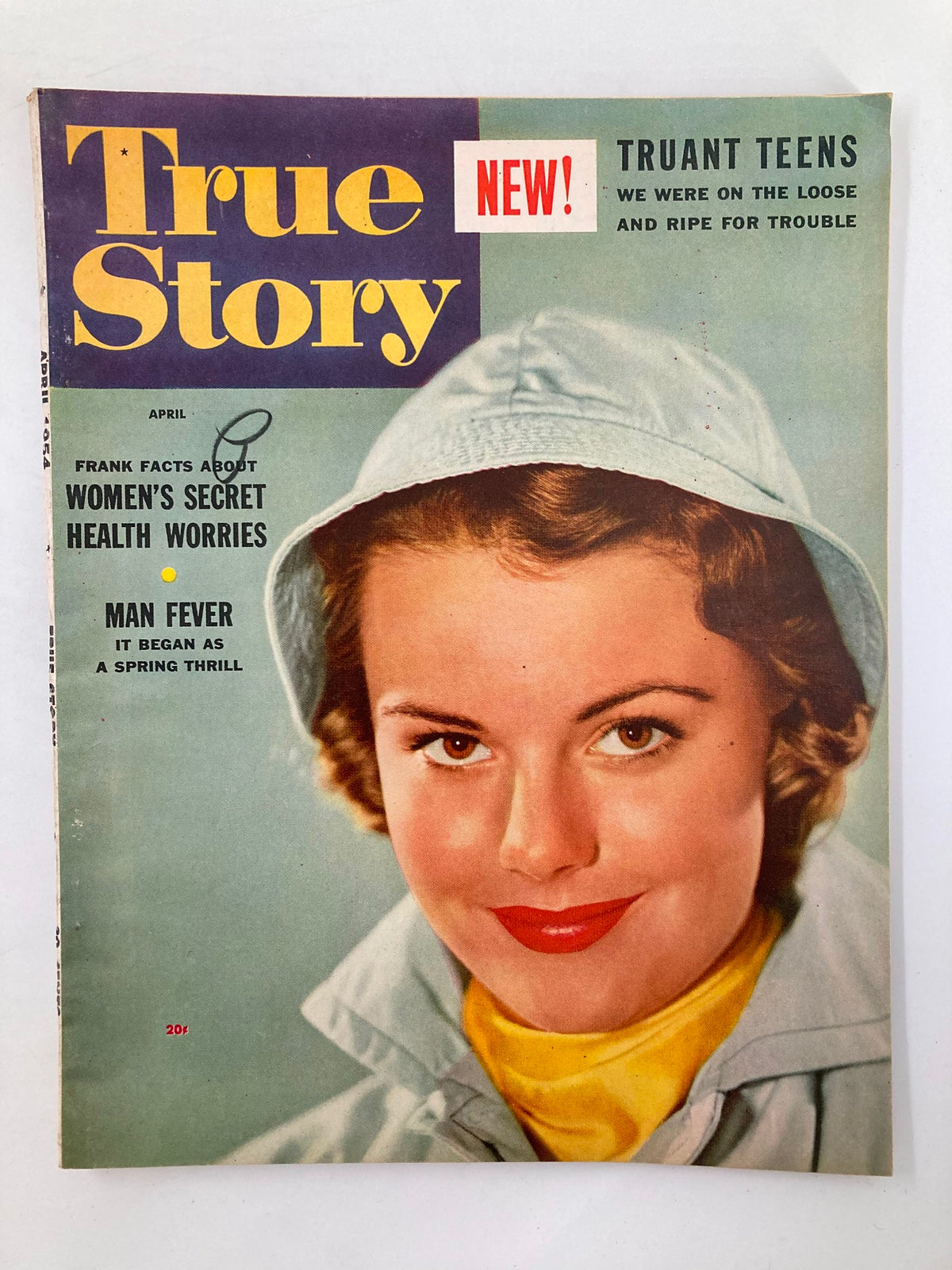 Cover of VTG True Story Magazine April 1954 featuring a woman with red lipstick in a stylish hat, highlighting women's secret health worries.