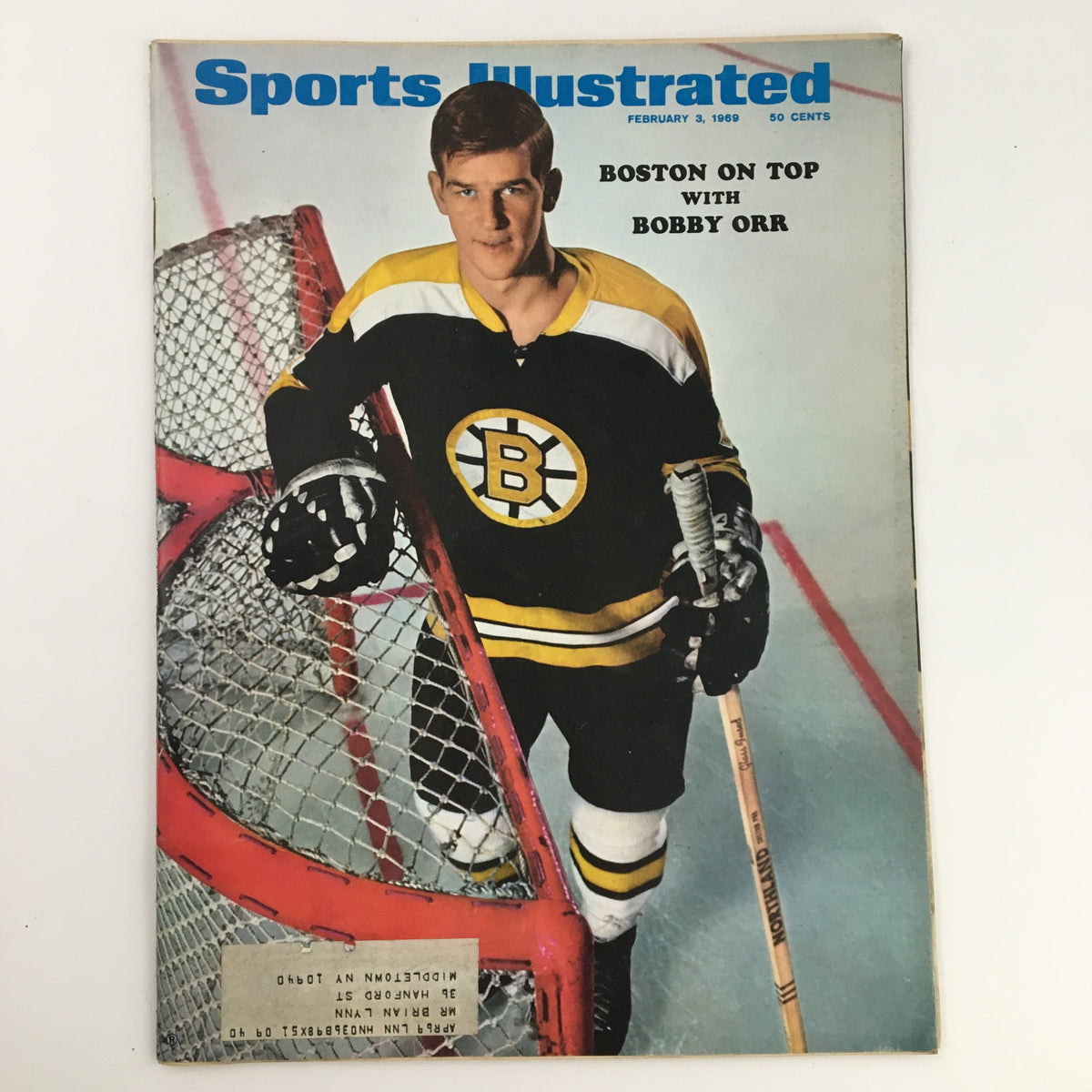 Cover of Sports Illustrated Magazine February 3, 1969, featuring Bobby Orr in a Boston Bruins jersey, showcasing a moment from NHL history.