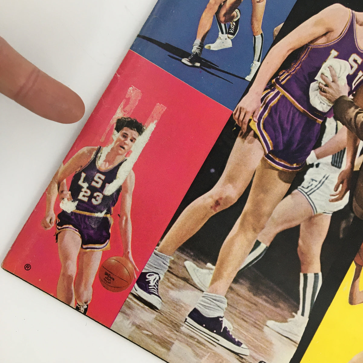Close-up detail of Sports Illustrated Magazine March 4 1968 showing LSU's Pistol Pete with the number 23, indicating his iconic status as 'The Hottest Shot' in college basketball.