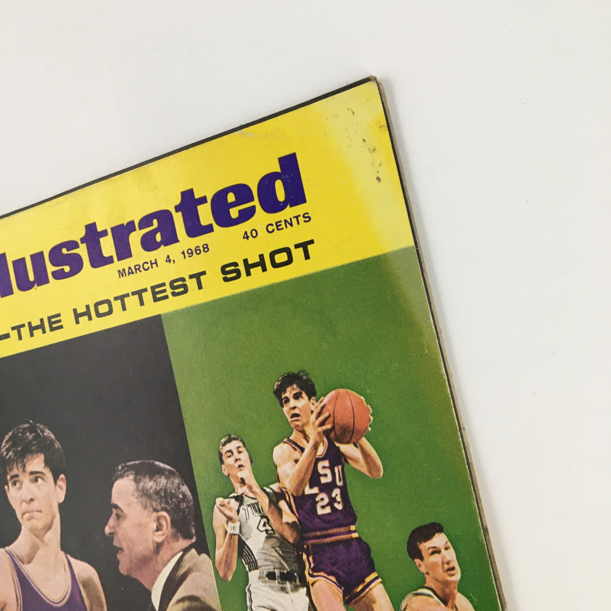 Cover of Sports Illustrated Magazine March 4 1968, featuring the title 'The Hottest Shot' along with images of LSU basketball players, including Pistol Pete Maravich.