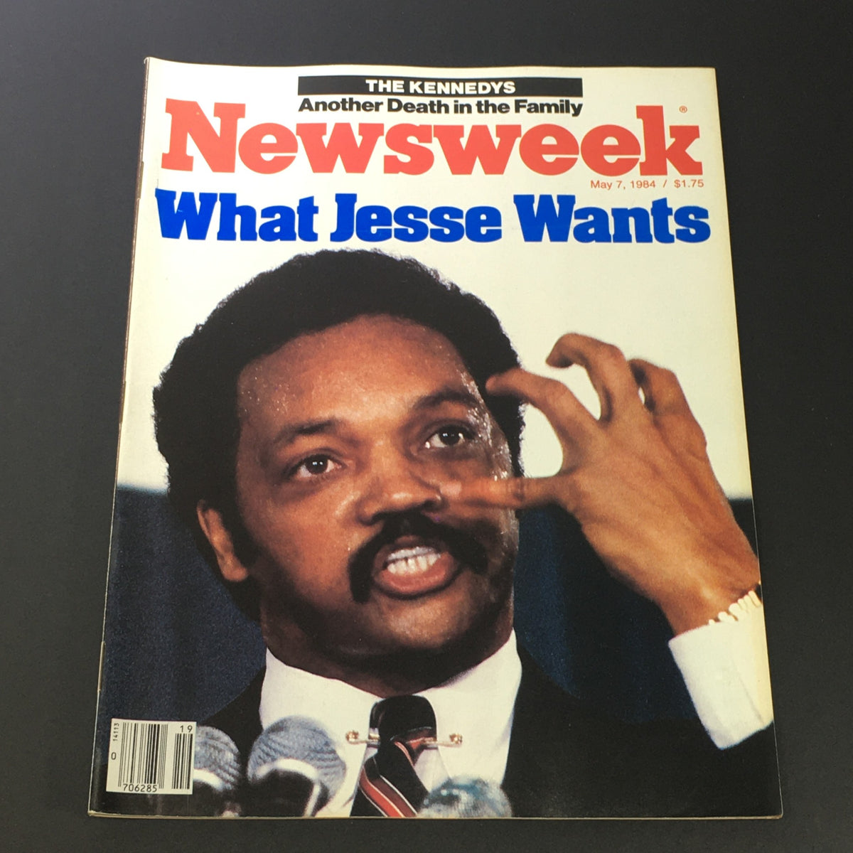 Cover of the vintage Newsweek magazine from May 7, 1984, featuring Jesse Jackson with the headline 'What Jesse Wants.' The cover also references the Kennedy family and showcases a strong image of Jackson speaking.