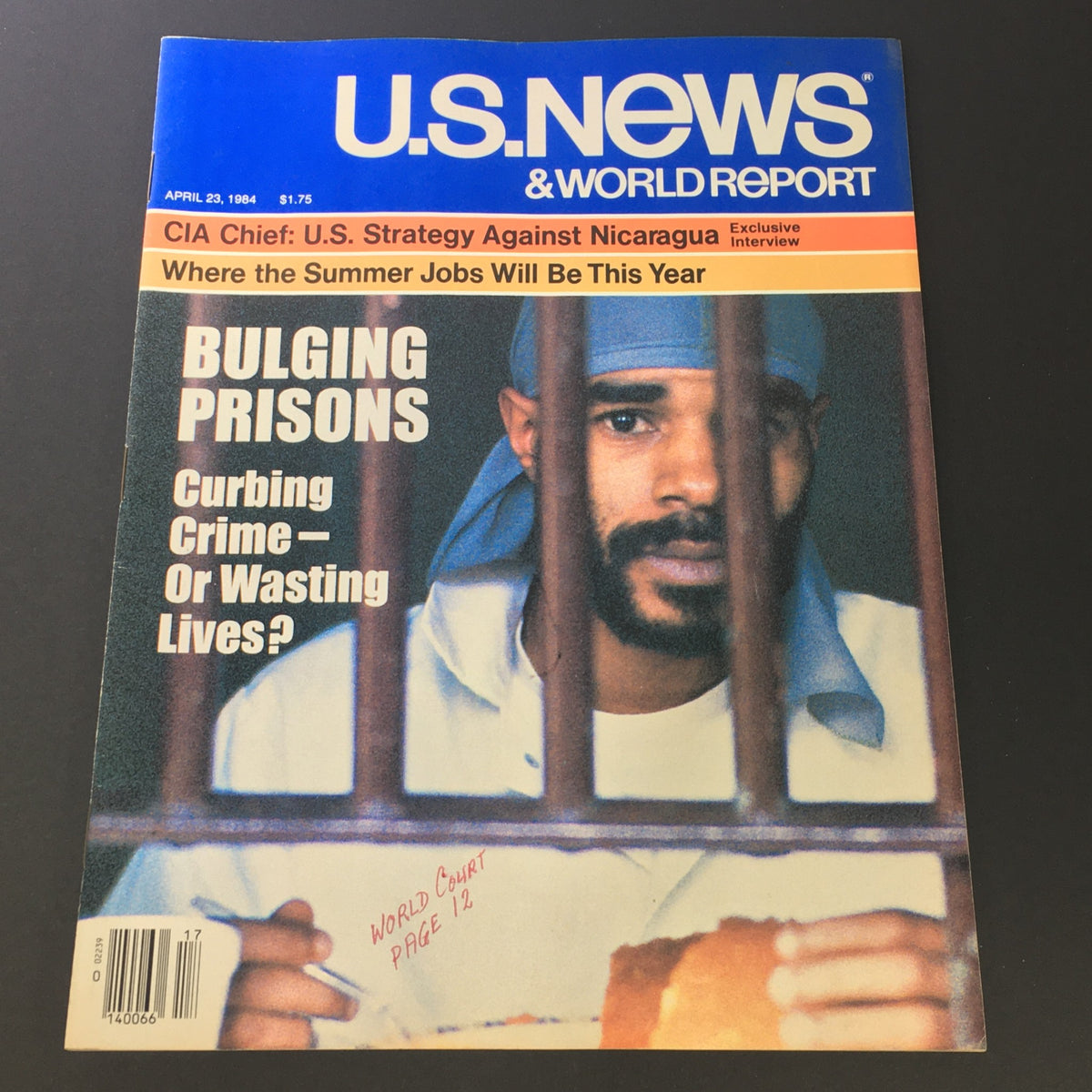 US News & World Report Magazine cover from April 23, 1984, highlighting the feature story on bulging prisons and questions about crime management.