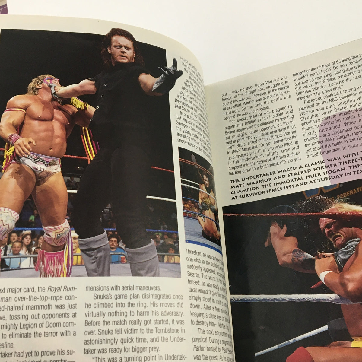 Inside page of WWF Wrestling Spotlight 1992 Vol 16 featuring a wrestling match scene with the Undertaker and another wrestler, reflecting key moments in wrestling history.