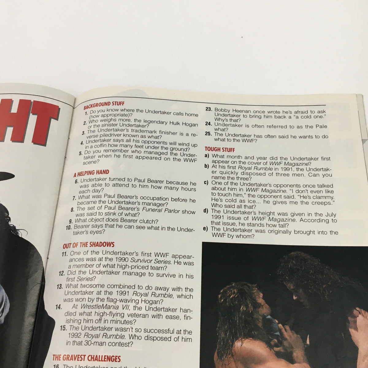 WWF Wrestling Spotlight 1992 Vol 16 Undertaker Grim Reaper Edition showcasing trivia and background information about the Undertaker.