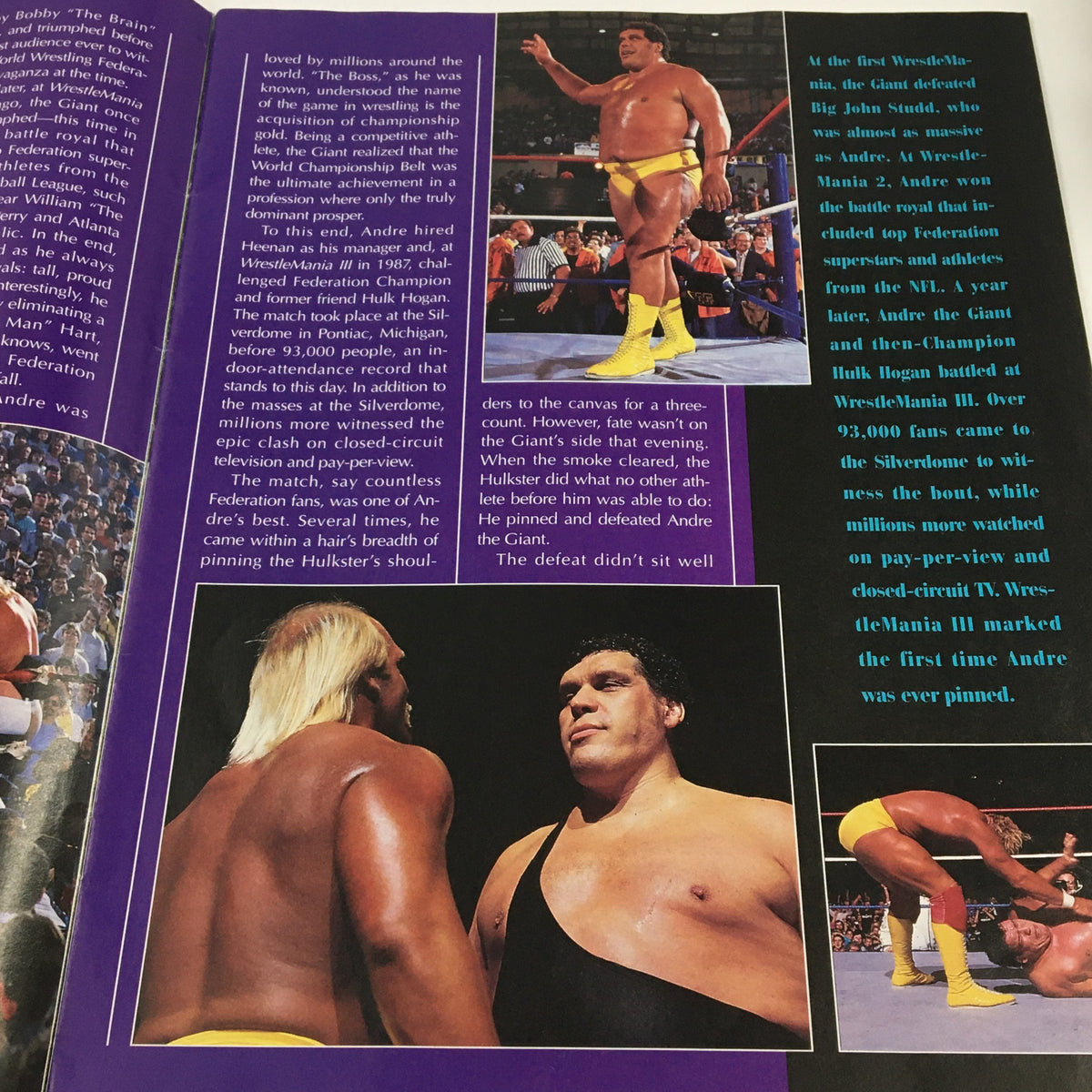 WWF Wrestling Spotlight Special 1993 Vol 20, presenting a moment from a wrestling match featuring Andre The Giant and Hulk Hogan, capturing a pivotal moment in wrestling history.