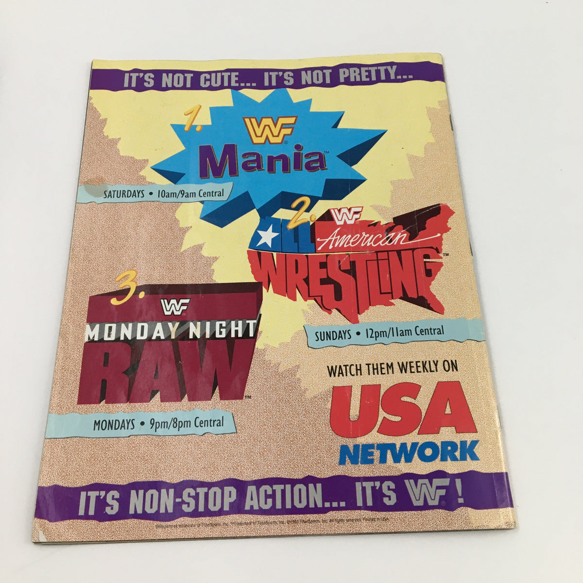 WWF Wrestling Spotlight Special 1993 Vol 20, featuring an advertisement for WWF programs like Mania and Monday Night Raw, emphasizing the era's entertainment landscape.