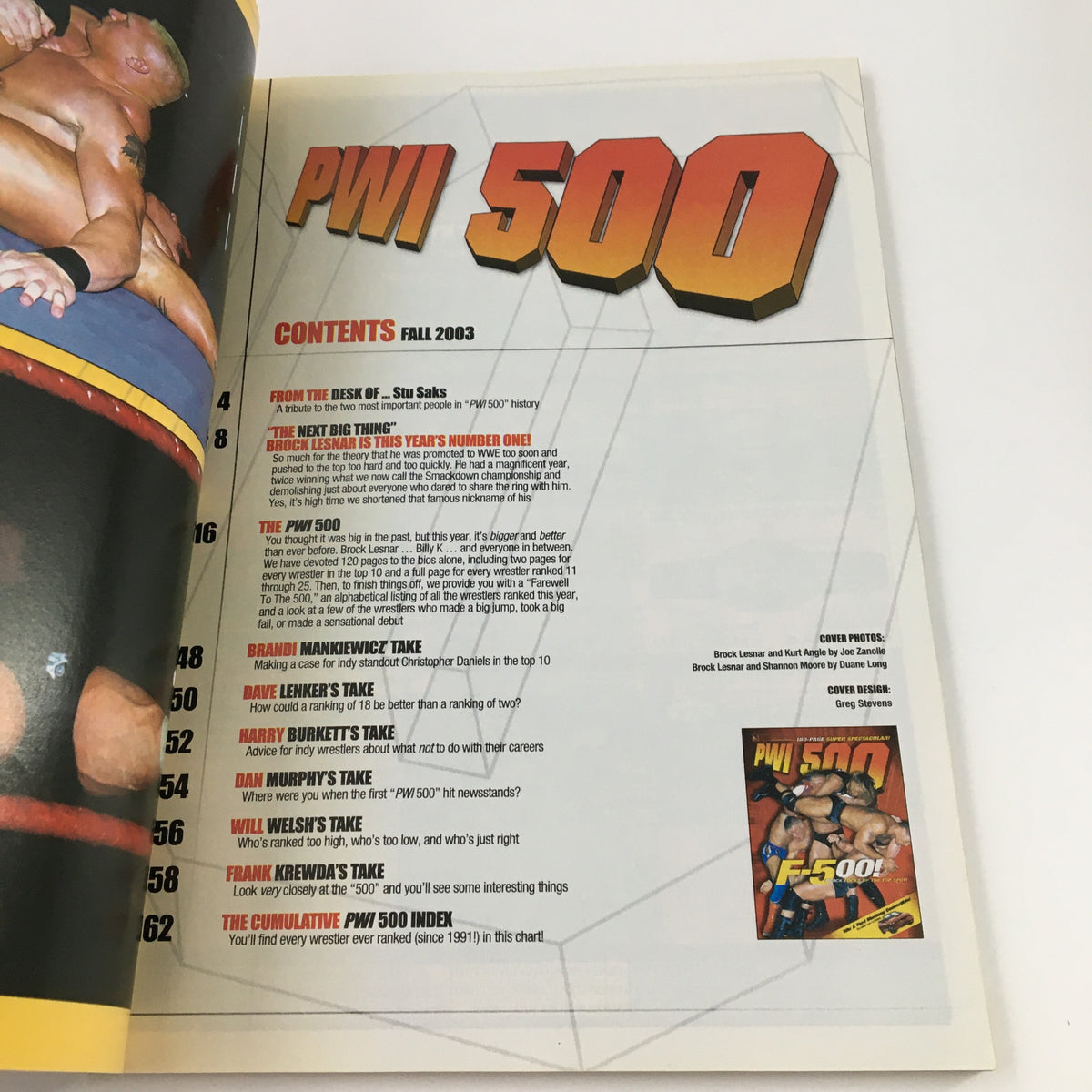 Contents page of Pro Wrestling Illustrated Magazine Fall 2003, featuring listings of top wrestling stories and highlights.