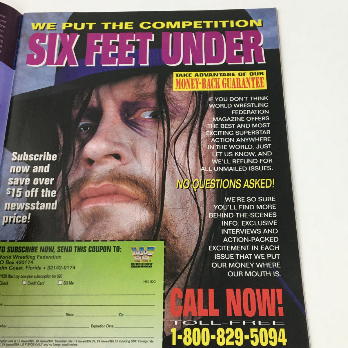 WWF Magazine January 1995 advertisement featuring the Undertaker as a promotional icon, emphasizing the magazine's subscription offer.