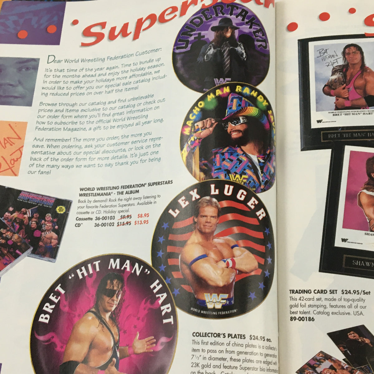WWF Magazine January 1995 page featuring promotional images of wrestlers including The Undertaker, Macho Man Randy Savage, and Lex Luger.