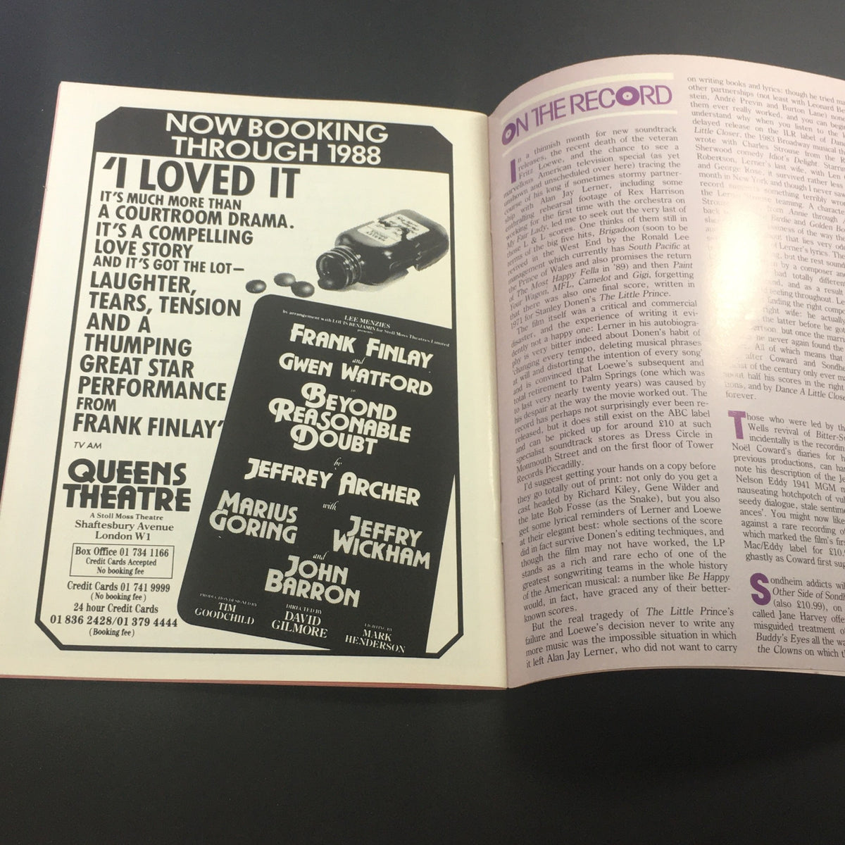 An advertisement from VTG The Globe Vol. III #6 1988, promoting a theatrical performance titled 'I Loved It,' reflecting the entertainment culture of the late 1980s.