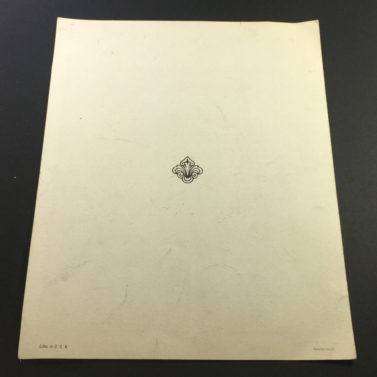 Back cover of the vintage music sheet for 'Up, Up and Away' by Jim Webb, printed in the USA with a simple elegant design.