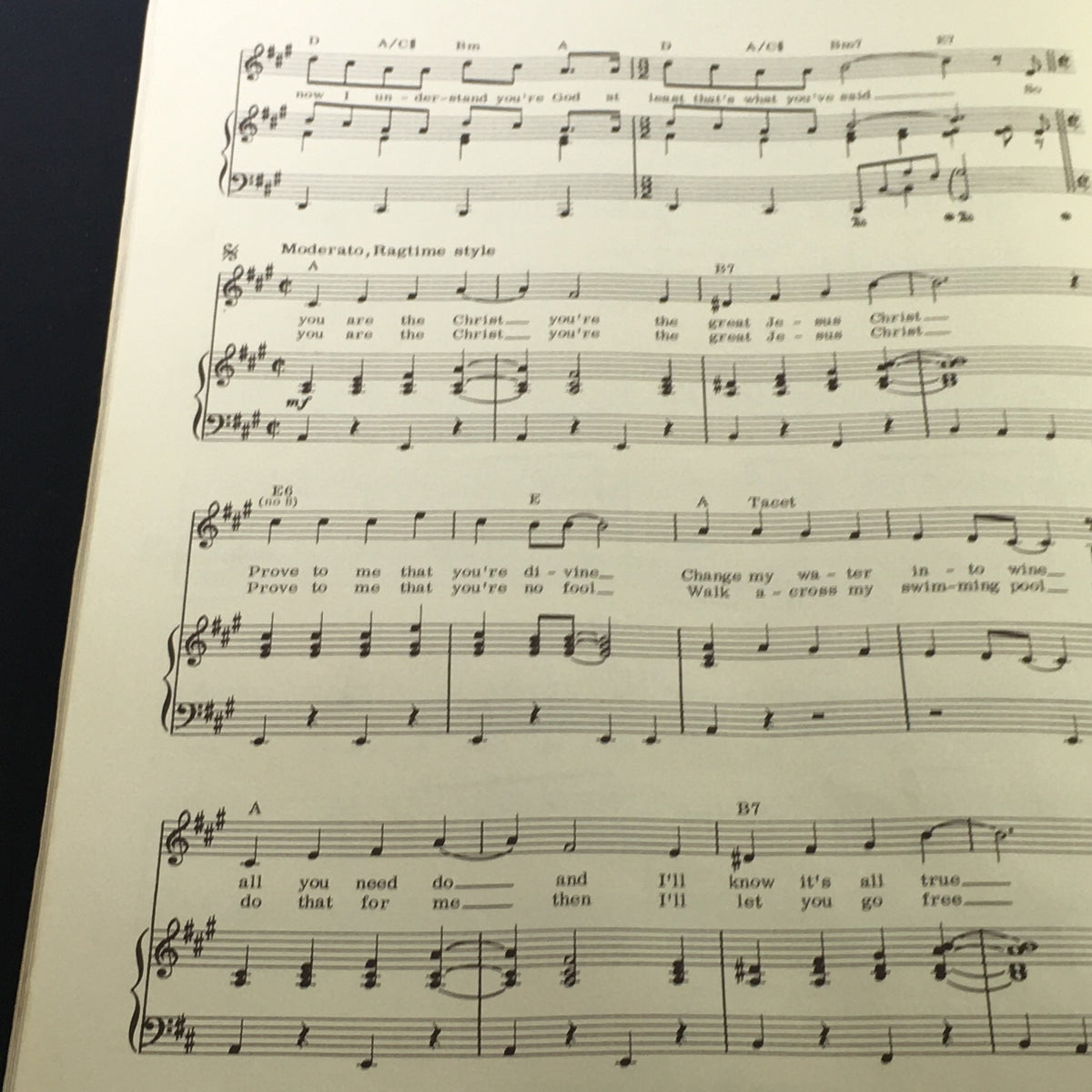 Musical score page from the VTG 1970 Jesus Christ Superstar Music Book with lyrics by Tim Rice and music by Andrew Lloyd Webber.