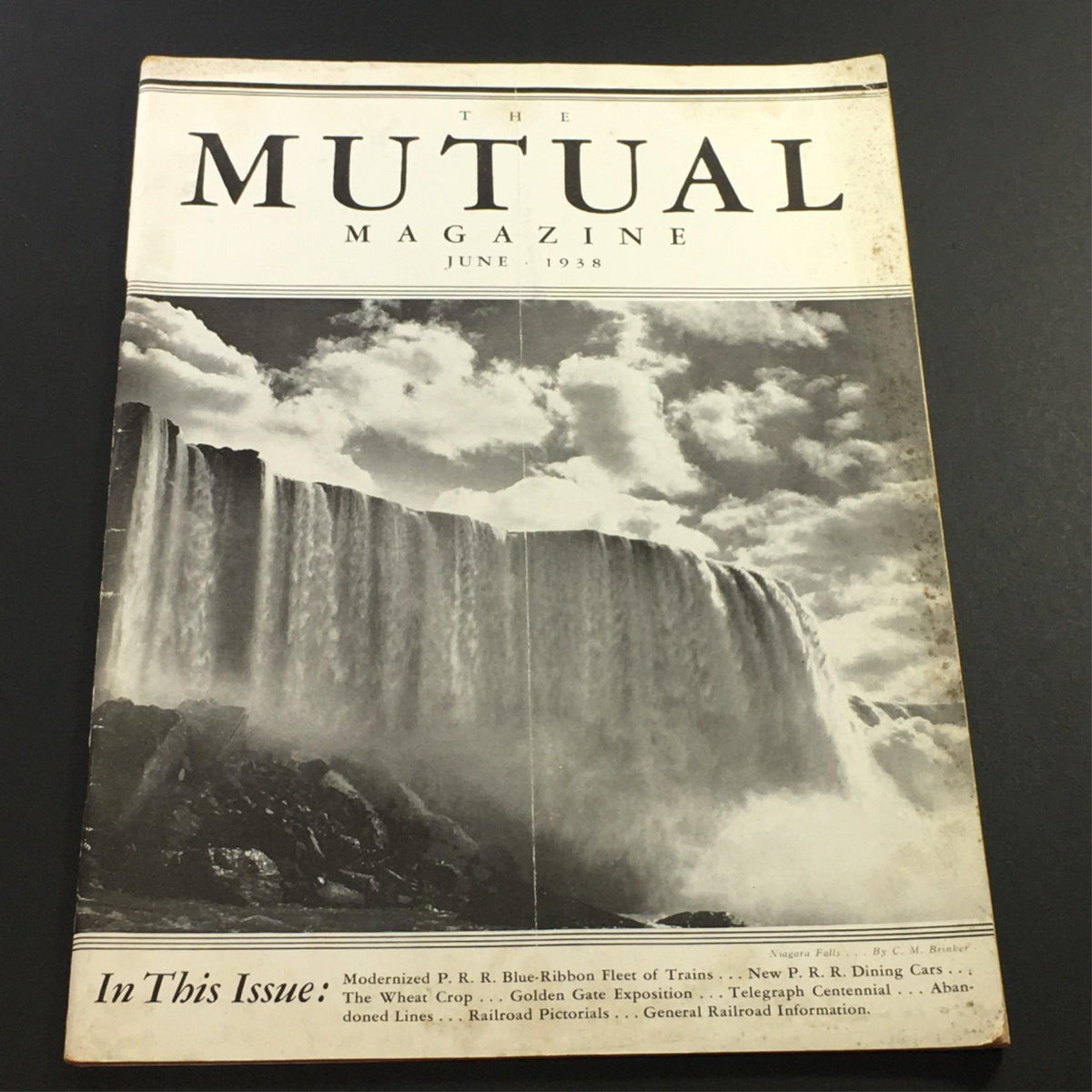 Cover of VTG The Mutual Magazine June 1938 featuring a black and white image of Niagara Falls and text highlighting articles within the issue.