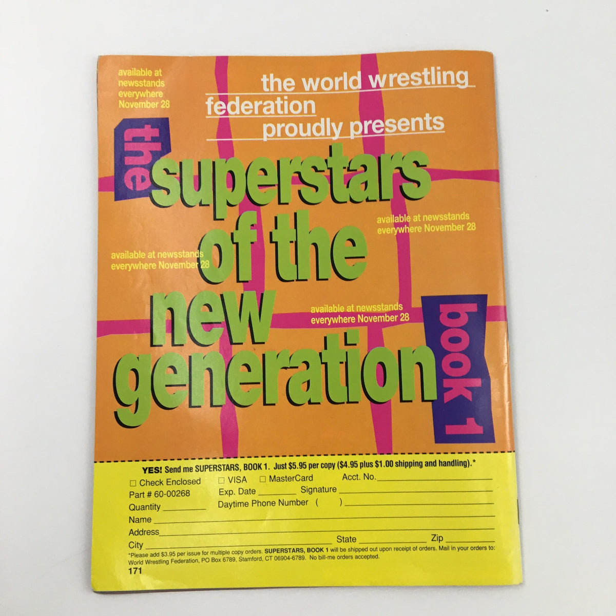 Cover of WWF Magazine's 'Superstars of the New Generation Book 1' featured in November 1995 issue, emphasizing wrestling collectibles.