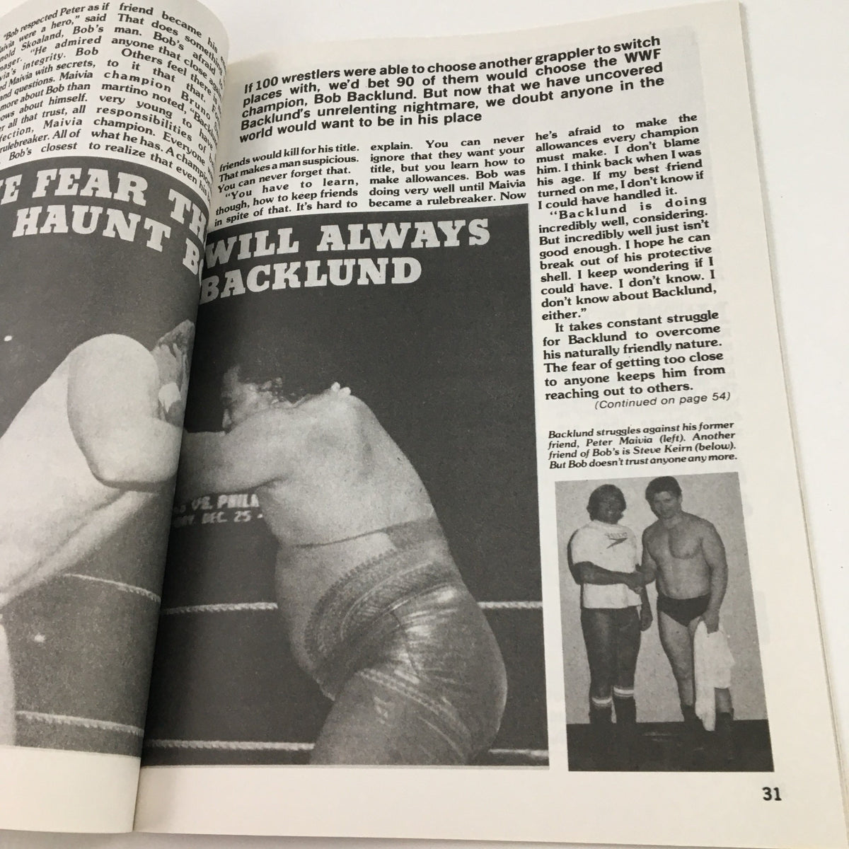 Another page from Pro Wrestling Illustrated September 1979 highlighting a wrestling event involving Bob Backlund and commentary on the wrestling scene.