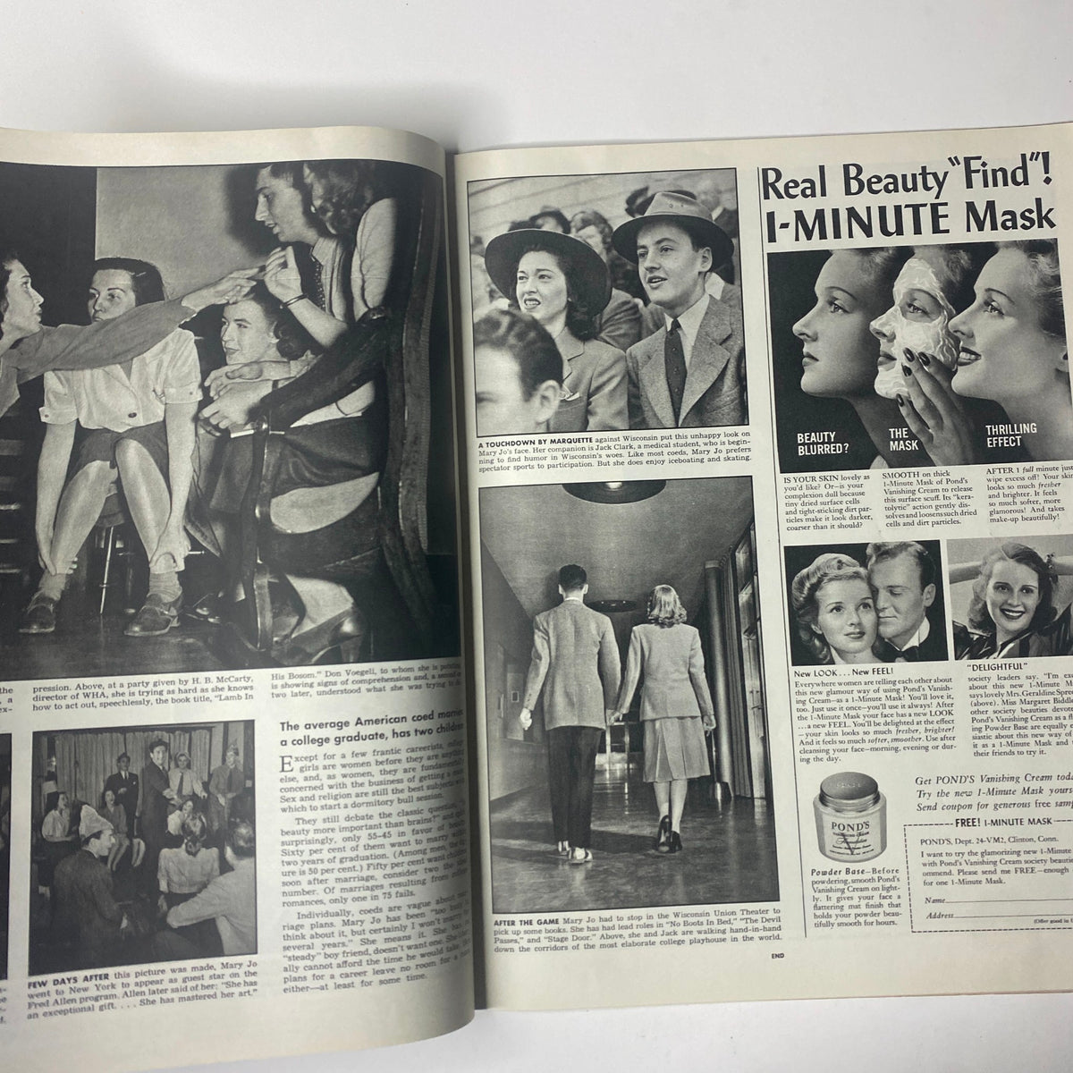 Inside spread of Look Magazine December 16, 1941 displaying social gatherings and fashion dialogues among elegant women and men.
