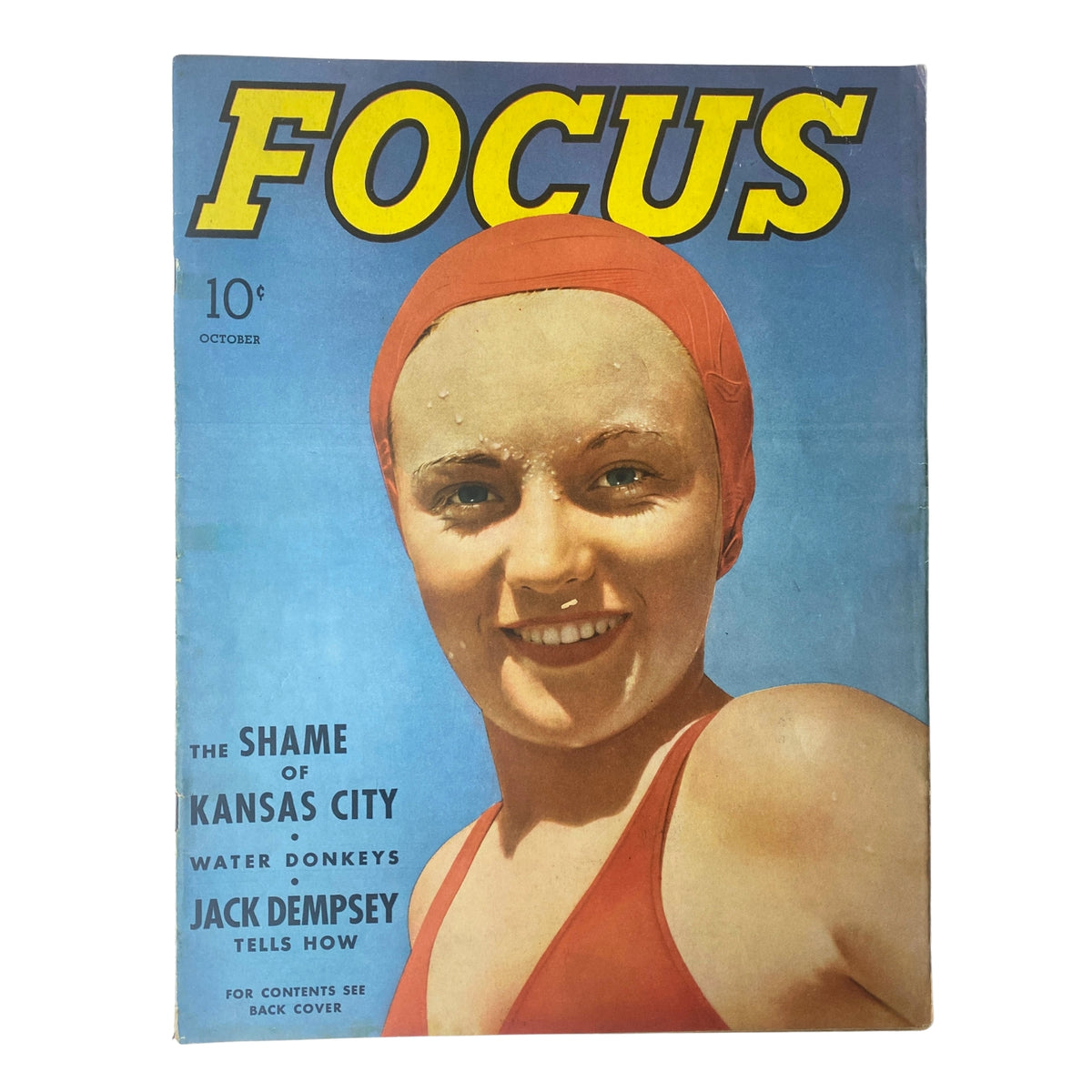 Focus Magazine October 1938, Volume 1, Number 5 cover showcasing the feature article 'The Shame of Kansas City,' alongside other topics like Water Donkeys and Jack Dempsey.
