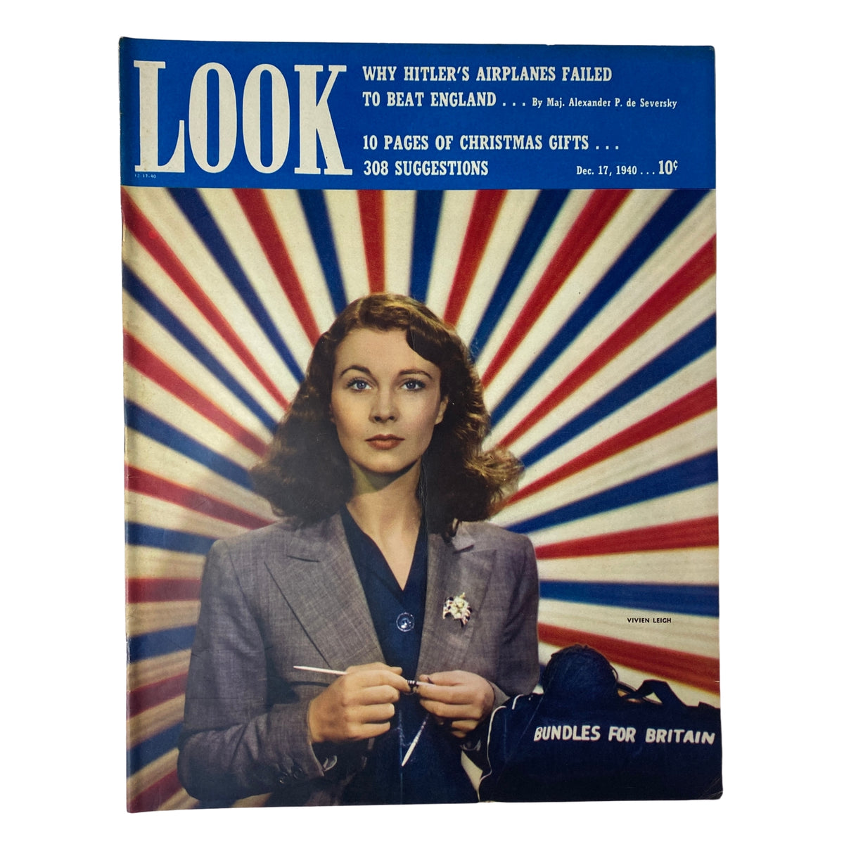 Look Magazine December 17, 1940 cover featuring Vivien Leigh, highlighting her wartime contributions and articles inside, including 'Why Hitler’s Airplanes Failed to Beat England'.