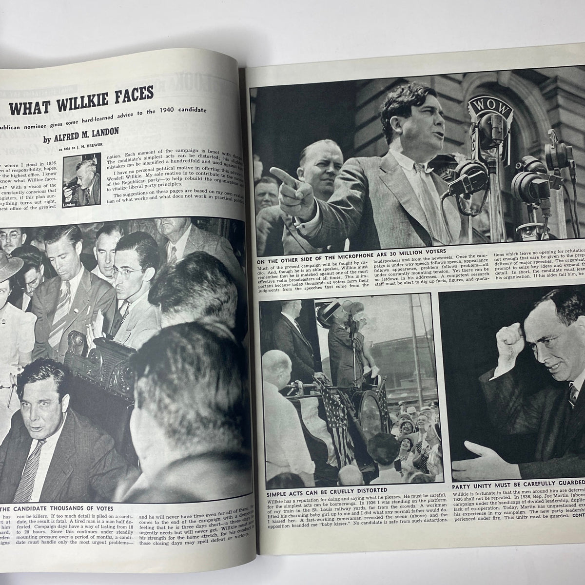 Page from Look Magazine, October 8, 1940, featuring an article by Alfred M. Landon discussing political candidacy and key figures, representative of pre-WWII political commentary.
