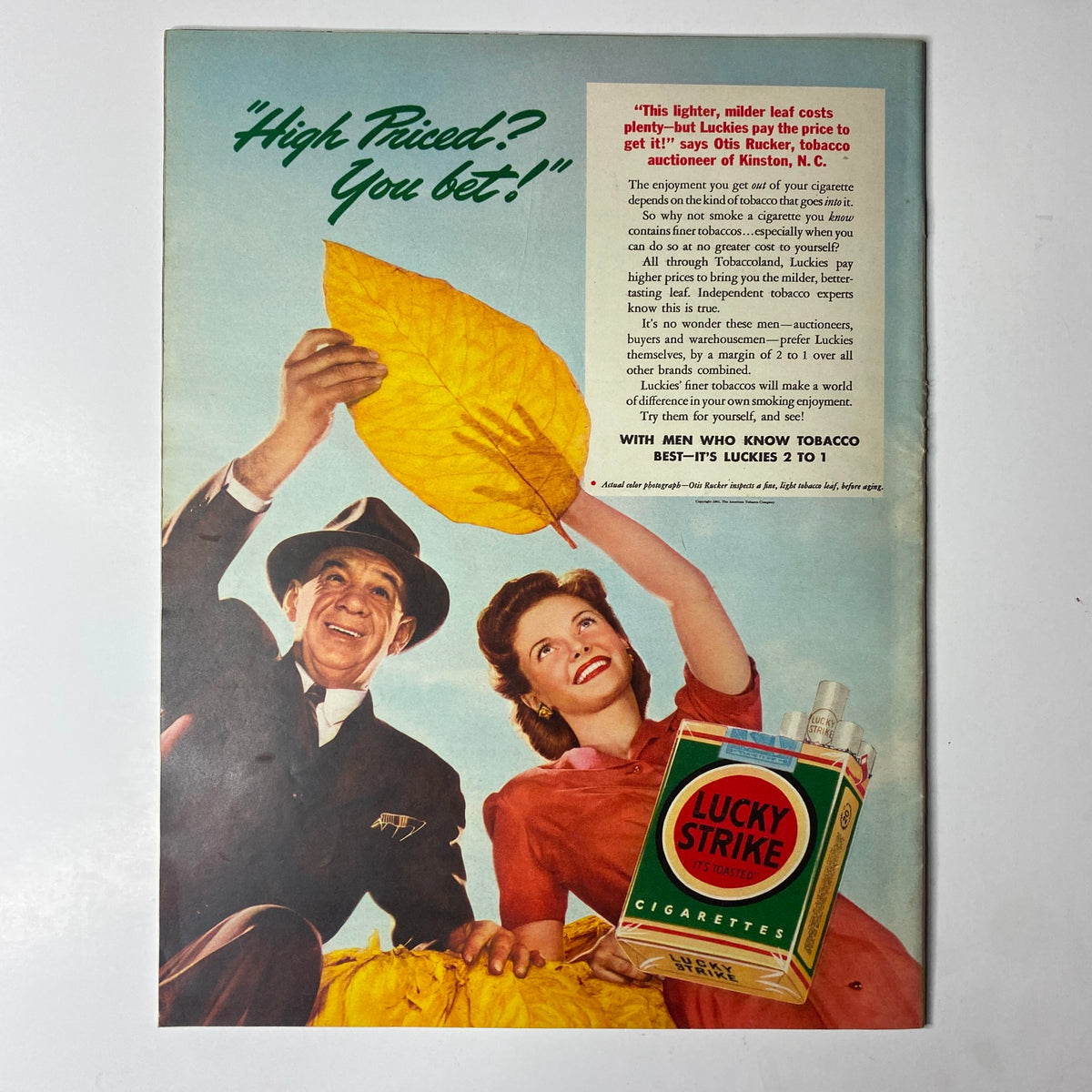 Advertisement page in Look Magazine August 26, 1941 promoting Lucky Strike cigarettes, featuring a vibrant image of a man and woman engaged in an outdoor activity.