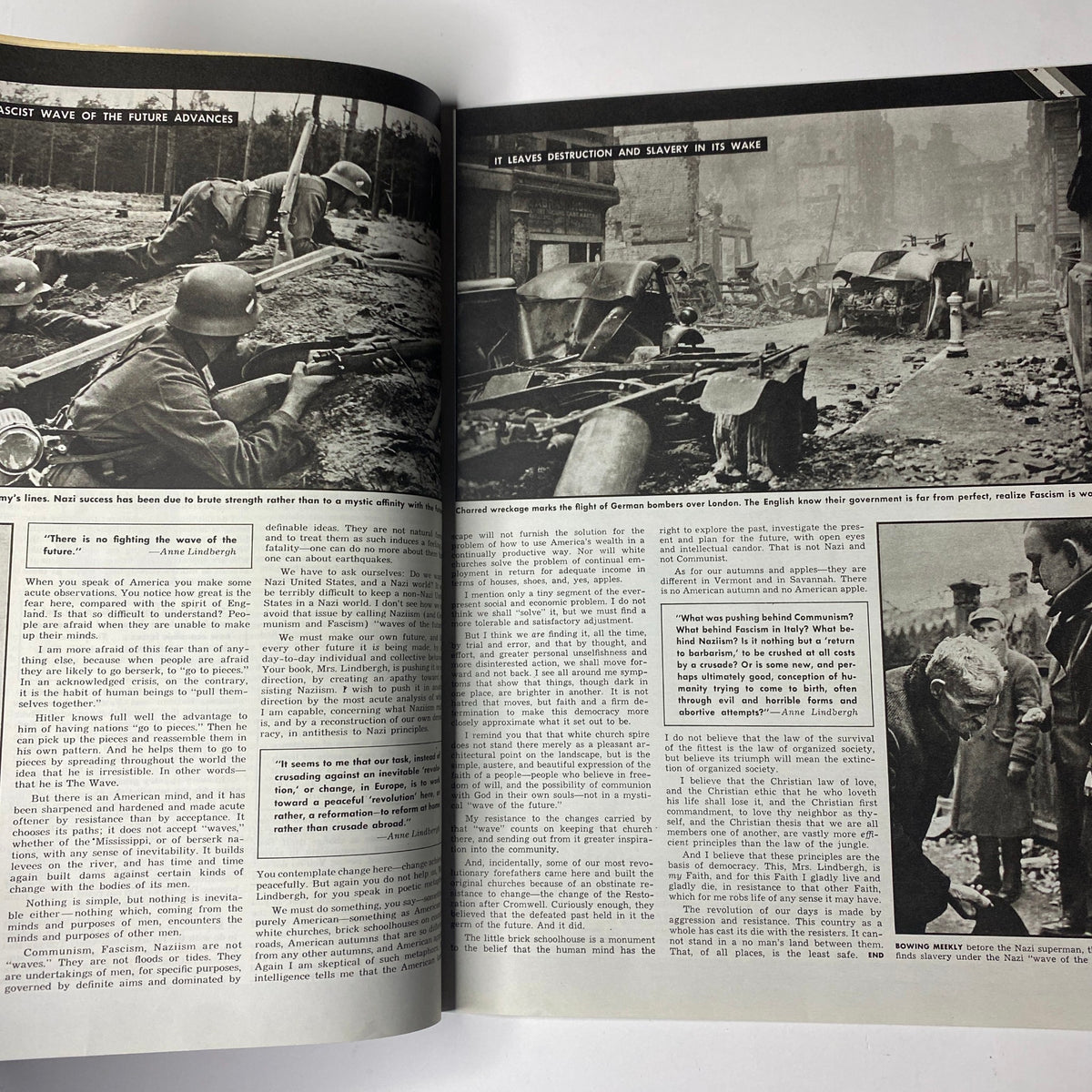 Inside page of Look Magazine from March 25, 1941, displaying wartime commentary discussing the impact of the upcoming wave of conflict as Europe faces destruction.