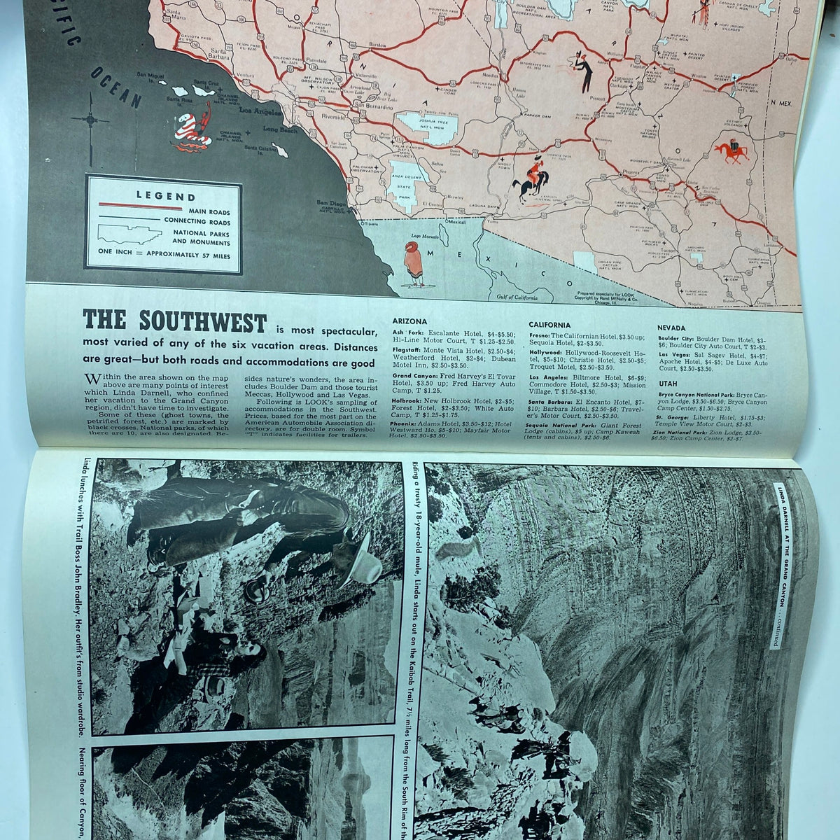 Map highlighting vacation destinations in the American Southwest from Look Magazine June 17, 1941, showcasing travel recommendations and scenic regions.
