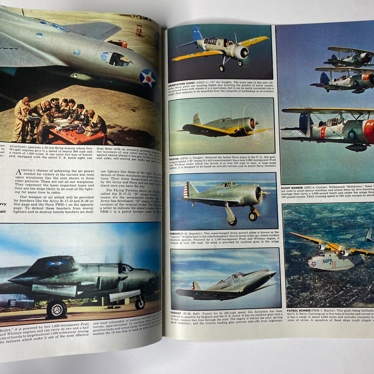 Inside pages of Look Magazine July 1, 1941, illustrating military aircraft articles with images of U.S. Navy and Army air fighters.