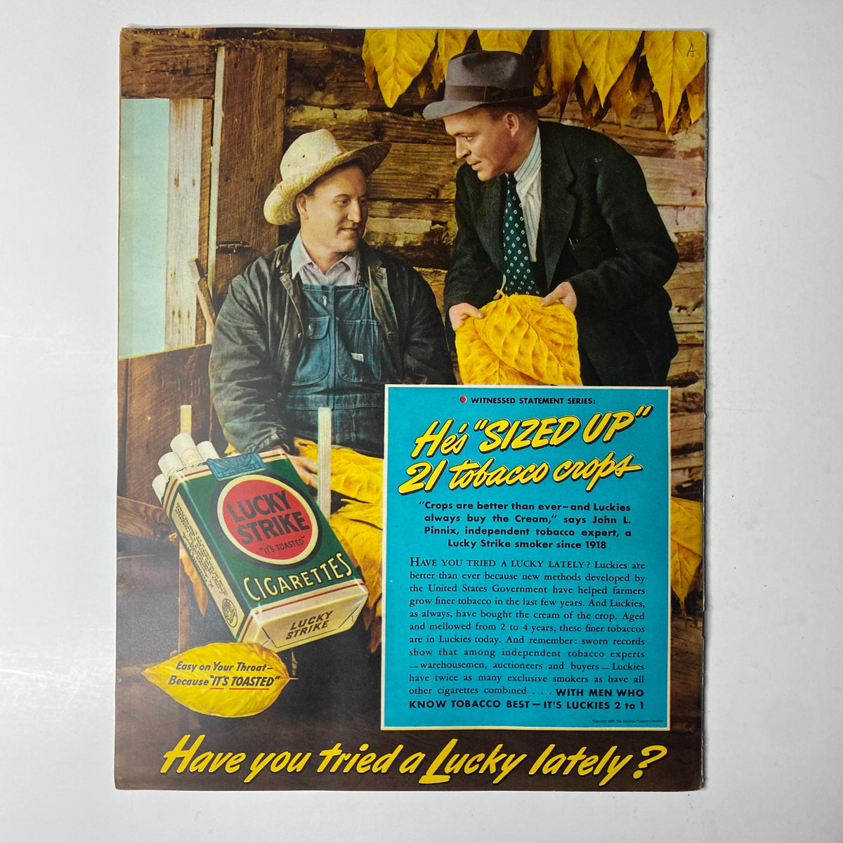 Look Magazine May 9, 1939 Eleanor Holm Cover No Label VG, featuring an advertisement for Lucky Strike cigarettes with farmers discussing tobacco crops.
