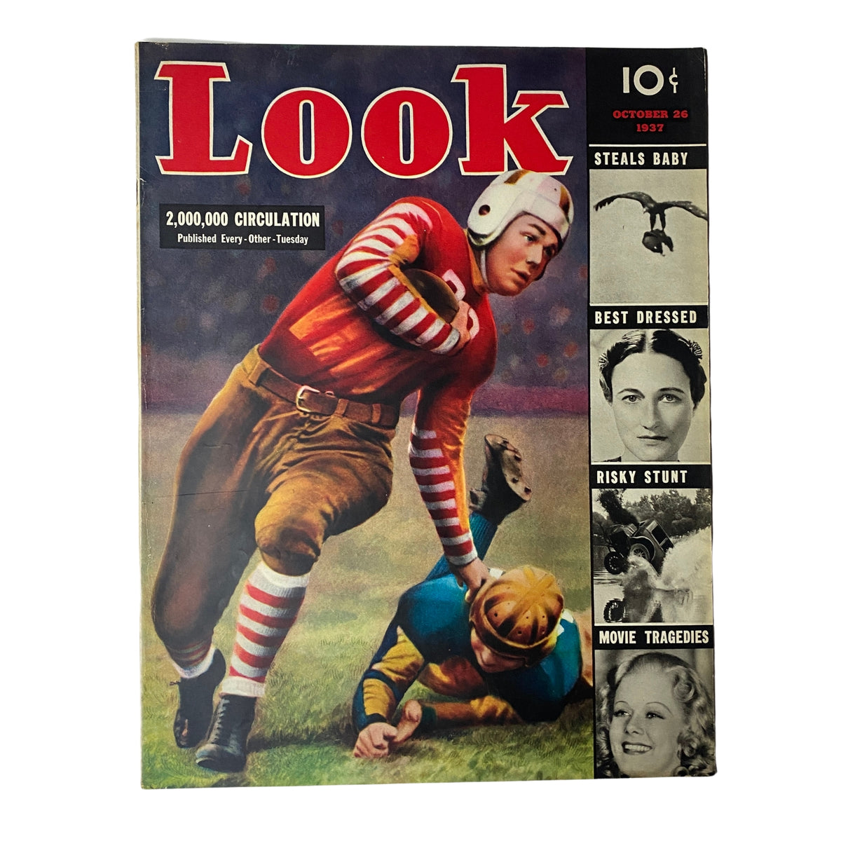 Cover of Look Magazine dated October 26, 1937 featuring a color illustration of a football player in action. The title 'Look' and highlights of the issue are displayed on the cover.