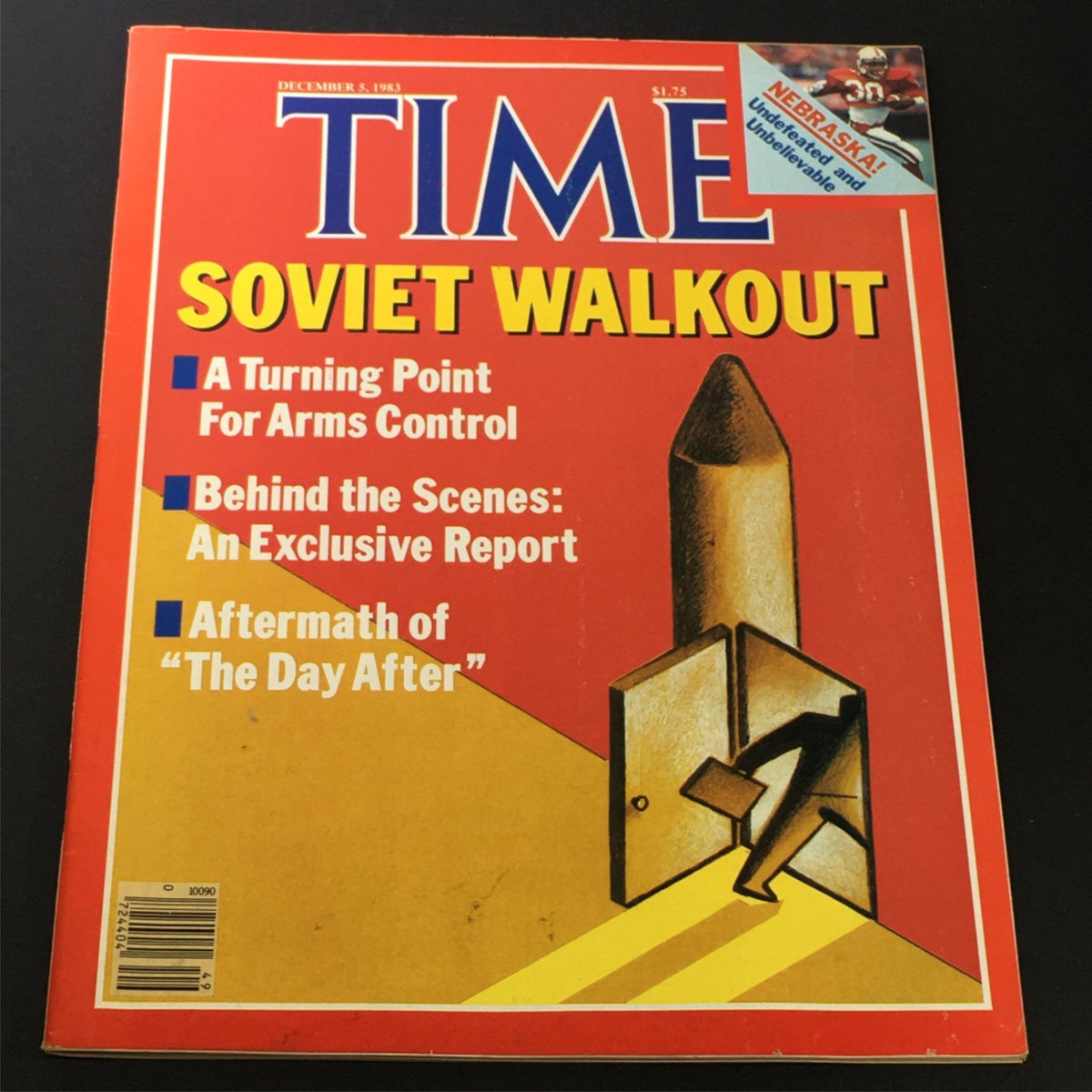 VTG Time Magazine December 5 1983 cover featuring the headline 'Soviet Walkout' with visual elements including a missile illustration and subheadings about arms control and 'The Day After' aftermath.