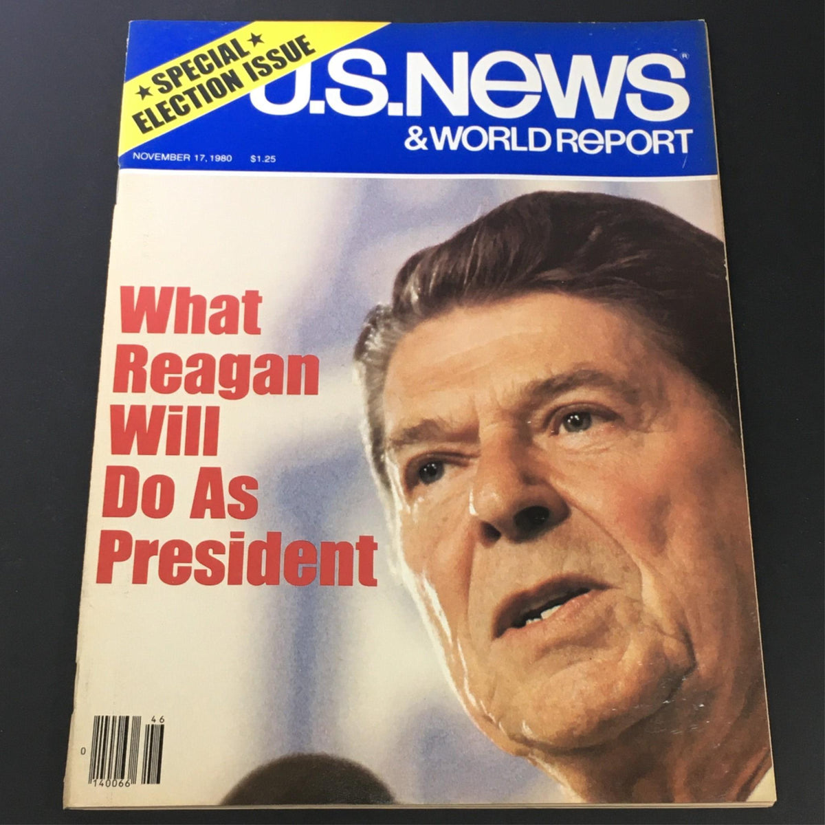 VTG US News & World Report Magazine November 17 1980 cover featuring Ronald Reagan with the headline 'What Reagan Will Do As President'. The magazine captures a significant moment in American history after Reagan's election, presenting insights into the political climate of the 1980s.