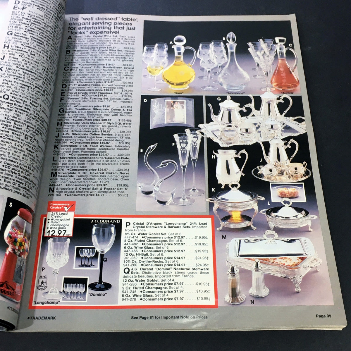 VTG Consumers Catalog Showroom 1987 Spring & Summer Supplement showcasing elegant serving pieces for entertaining, featured on a catalog page.