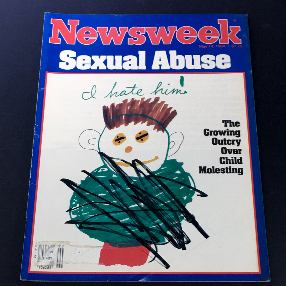 Vintage Newsweek Magazine May 14 1984 cover featuring artwork and text addressing the growing outcry over child molesting.