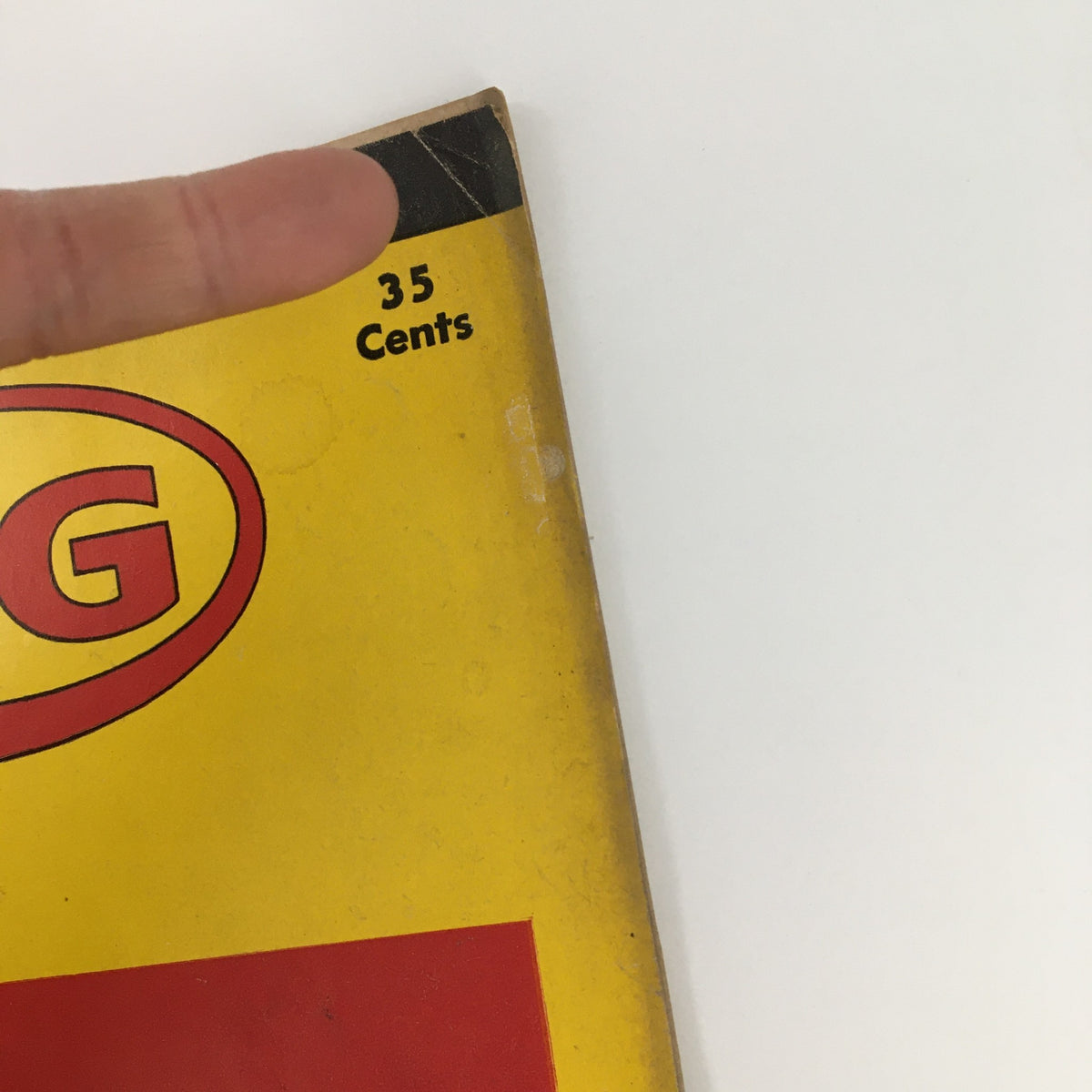 Close-up of the top corner of The Ring Boxing Magazine September 1955 showing the price of 35 cents and part of the magazine title.
