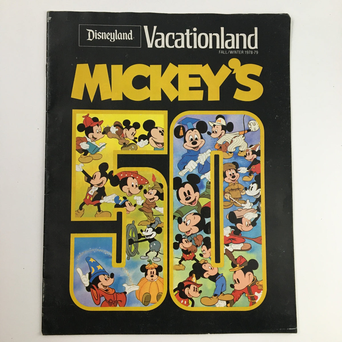 Disney Vacationland Magazine Fall 1978 cover featuring a colorful celebration of Mickey Mouse's 50th birthday with various illustrations of the character.