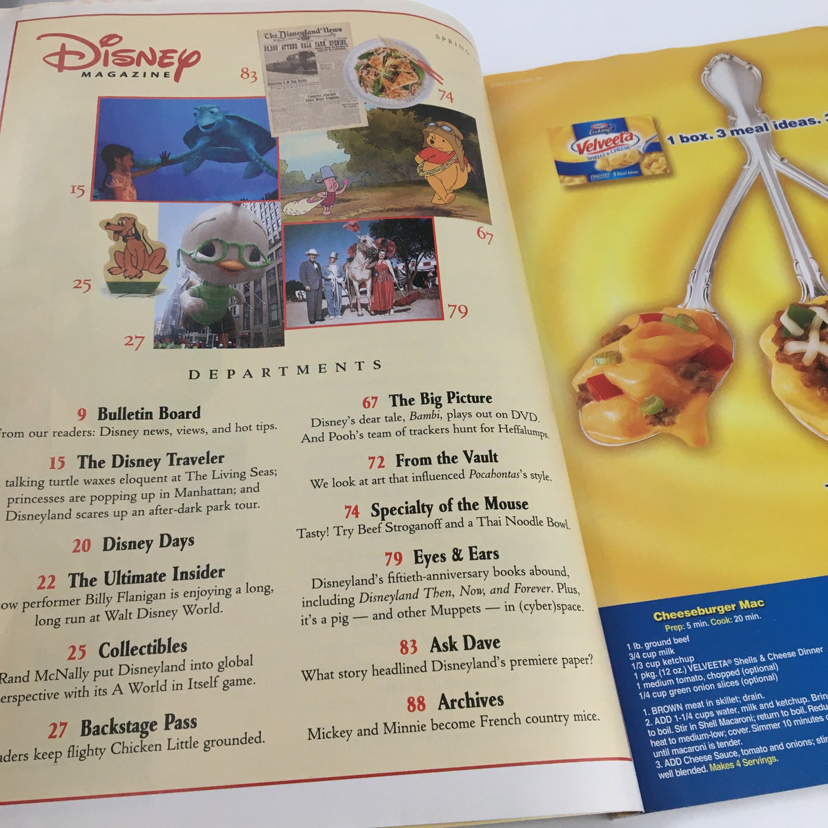 Another page from Disney Magazine Spring 2005 displaying Disney characters and articles, reflecting the magazine's park insights and features.