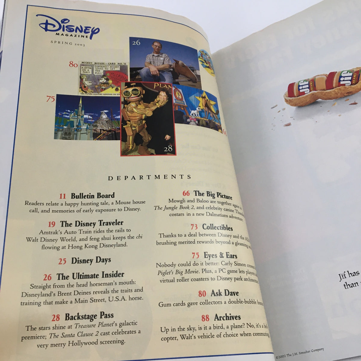 Disney Magazine Spring 2003 showcasing various features and departments with articles and highlights from Disney's Animal Kingdom and The Magic Kingdom.