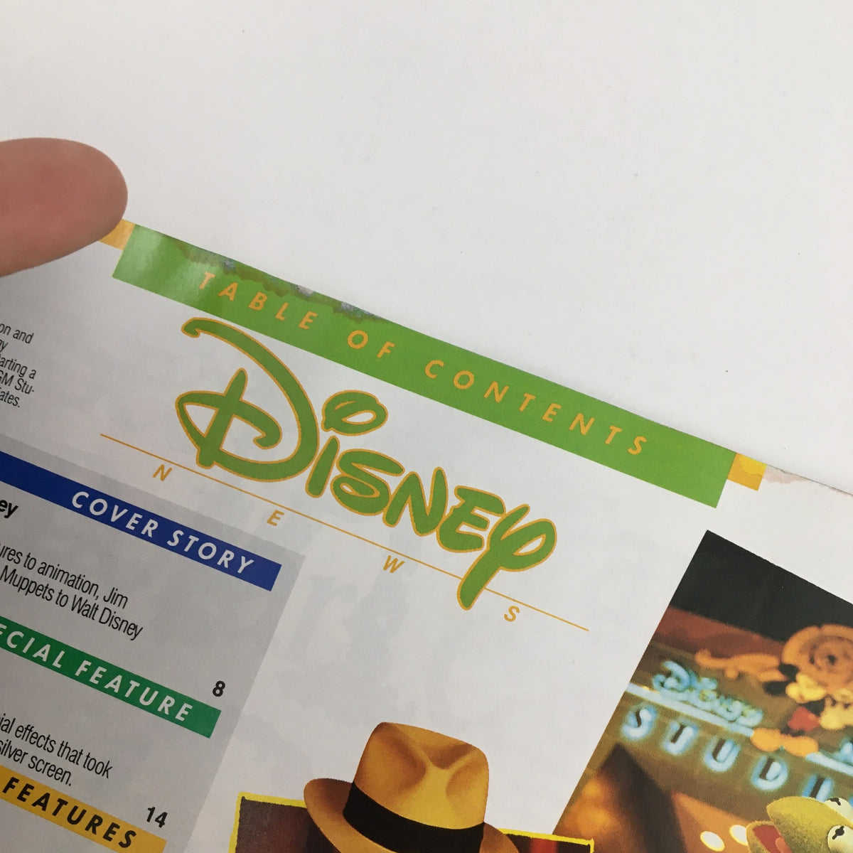Table of contents page from Disney News Magazine Summer 1990 displaying magazine layout and highlighted features.
