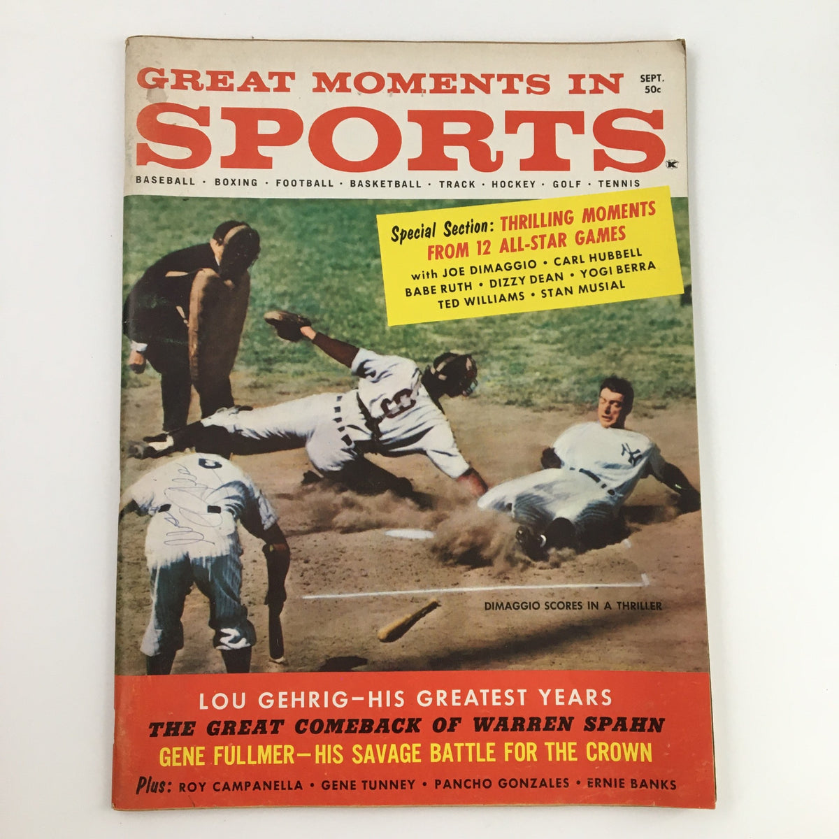 Sport Magazine September 1960 featuring Joe DiMaggio, highlighting thrilling moments in sports including a cover story on his iconic career and other baseball legends.