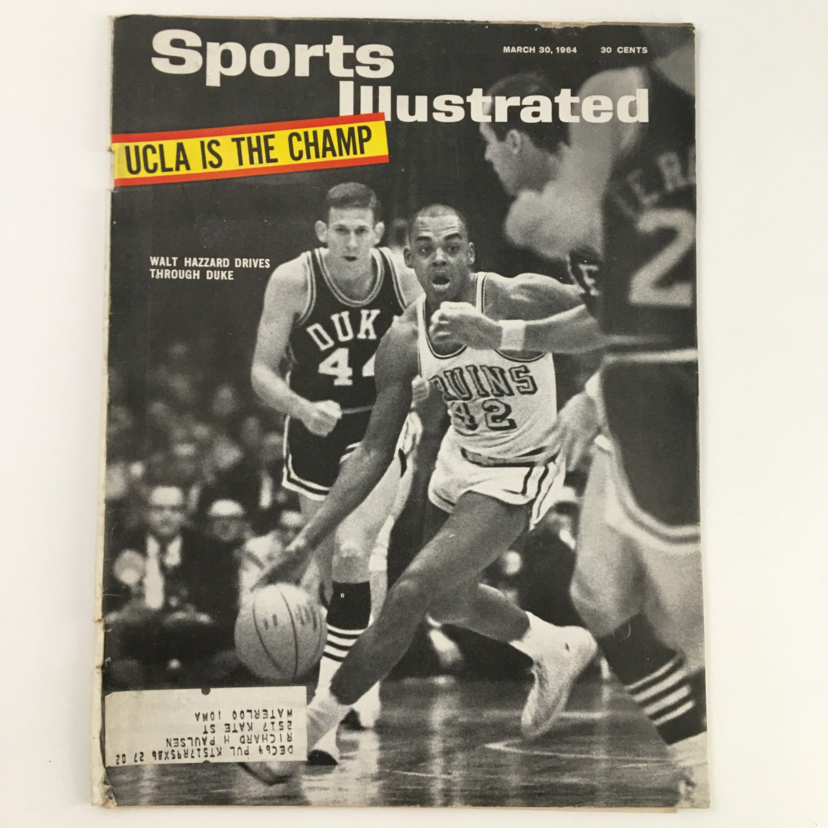 Sports Illustrated Magazine March 30 1964 Cover Featuring Walt Hazzard, showcasing him driving past Duke players during a pivotal basketball moment.