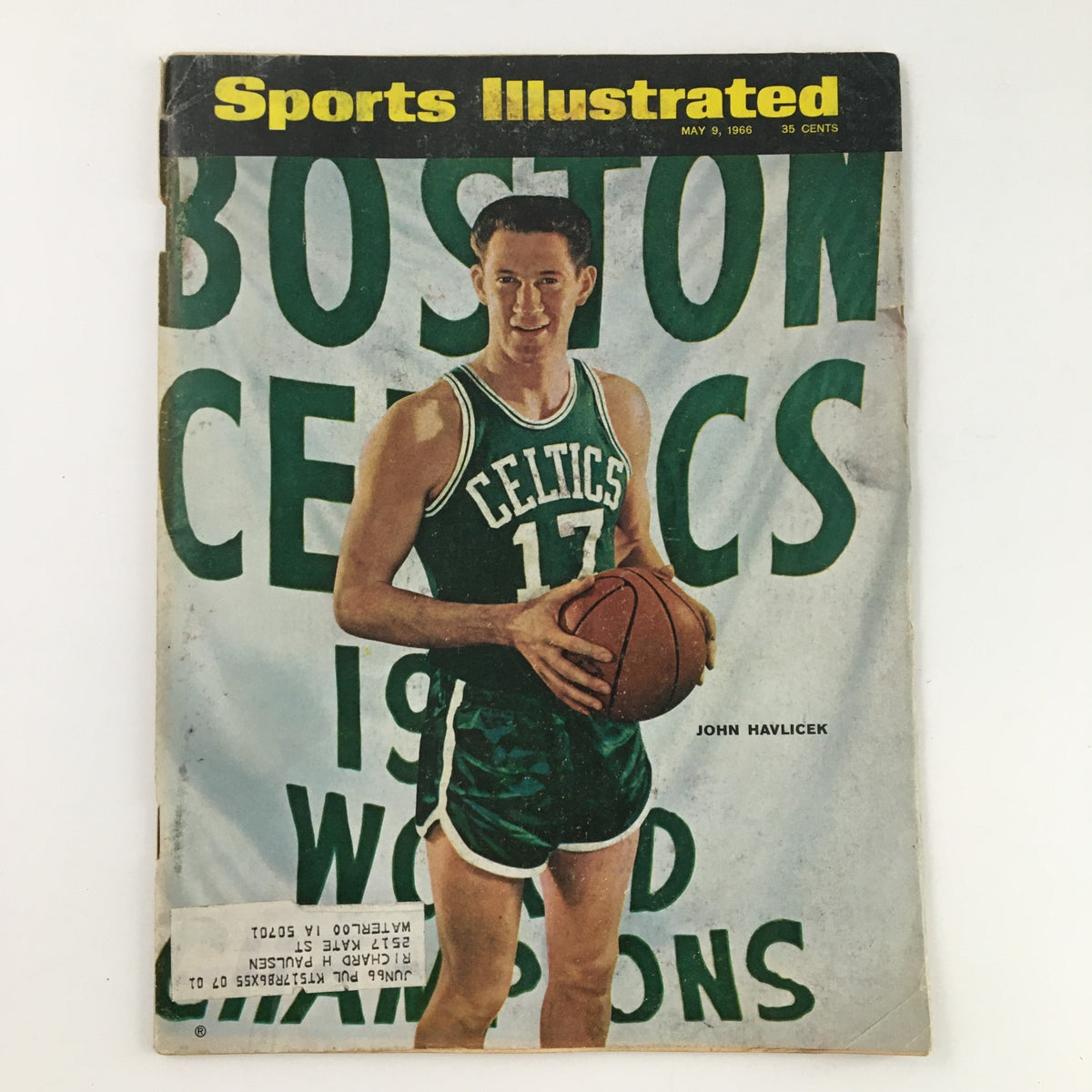 Sports Illustrated Magazine cover from May 9, 1966, featuring Boston Celtics star John Havlicek wearing jersey number 17, holding a basketball, celebrating the team's legacy as 1966 World Champions.