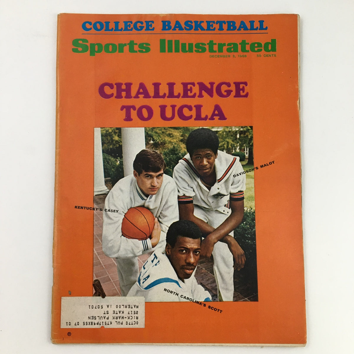 Sports Illustrated Magazine December 2 1968 College Basketball cover featuring athletes from Kentucky, Davidson, and North Carolina challenging UCLA.