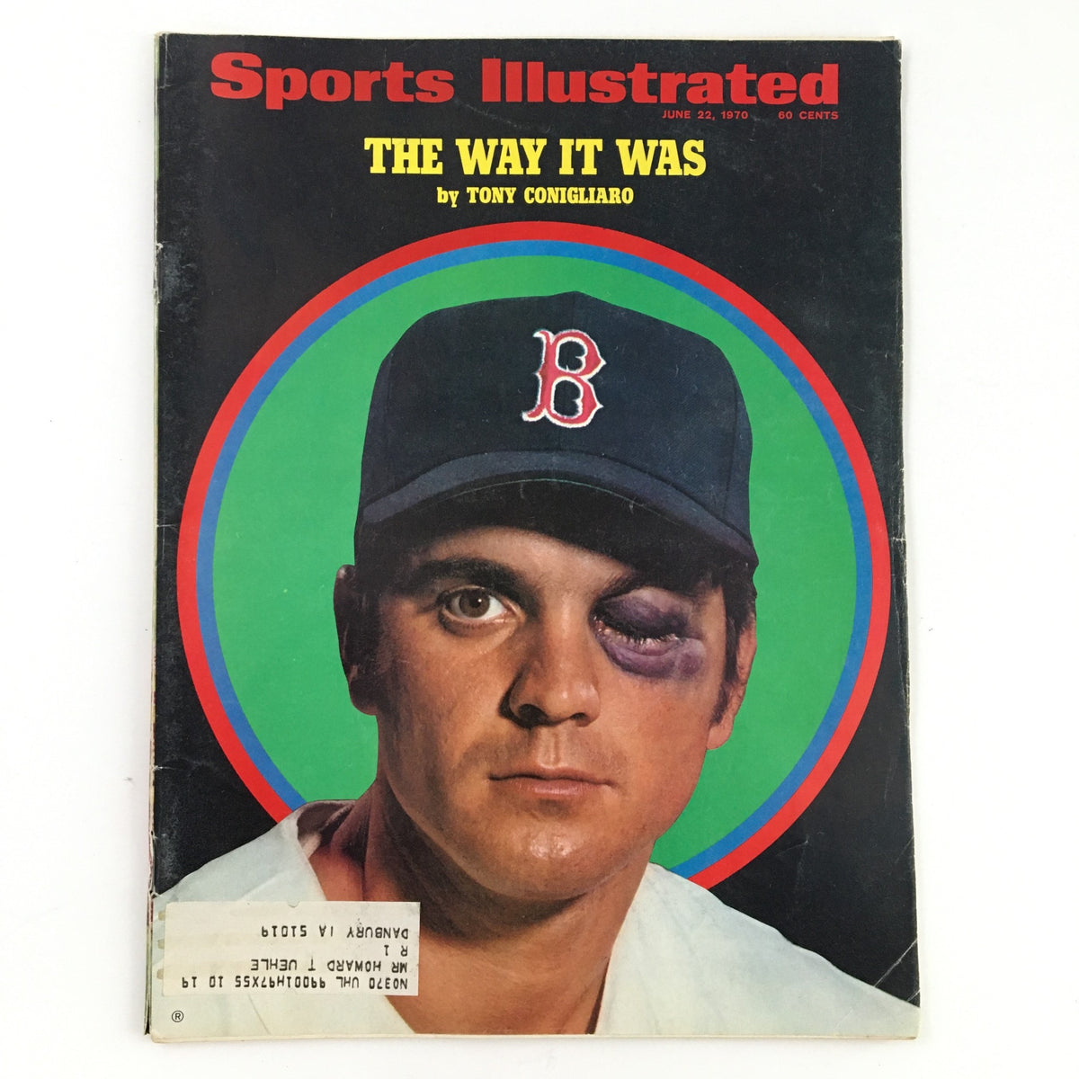Sports Illustrated Magazine cover from June 22, 1970, featuring 'The Way It Was' by Tony Conigliaro, showcasing a portrait of Conigliaro with a black eye, representing a significant moment in sports history.