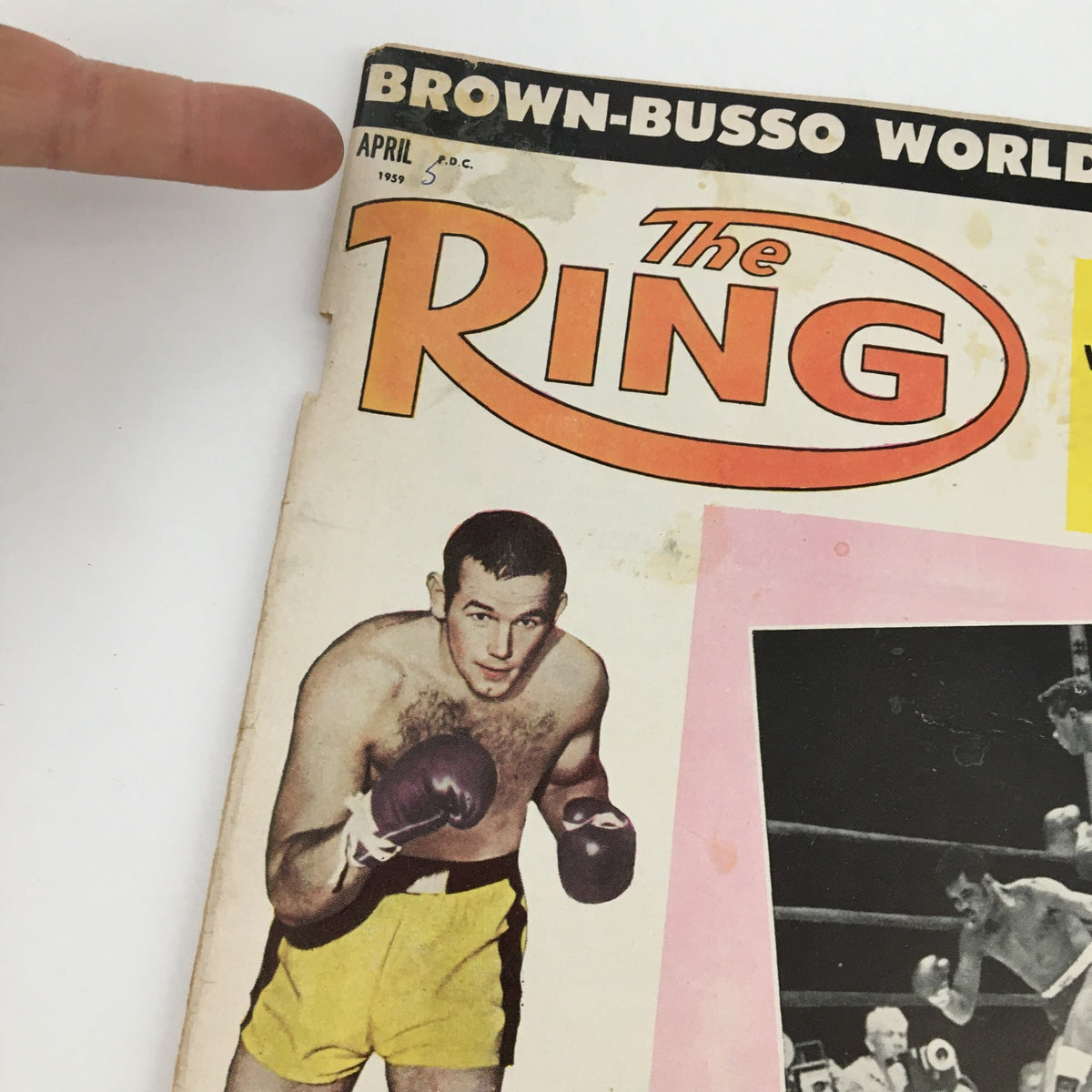 Cover of The Ring Boxing Magazine April 1959 featuring Ingemar Johansson, showcasing the magazine's title prominently.