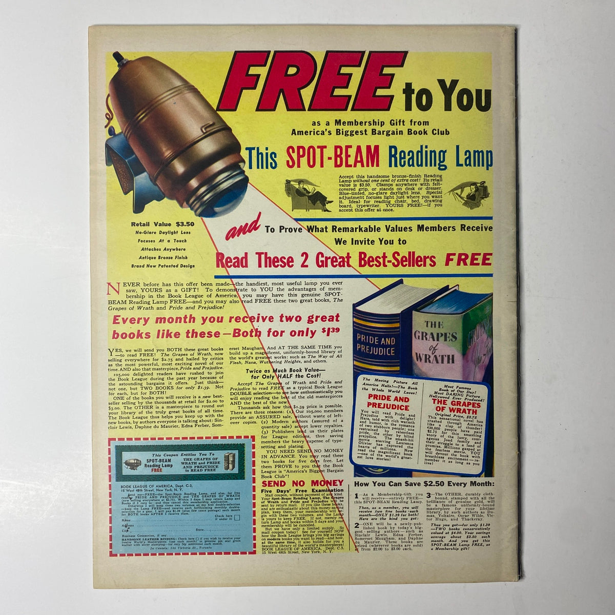 Click Magazine March 1941 Vol. 4 No. 3 cover featuring the title 'A Model is Born', showcasing a vibrant advertisement for a SPOT-BEAM Reading Lamp, highlighting its benefits and membership offer.