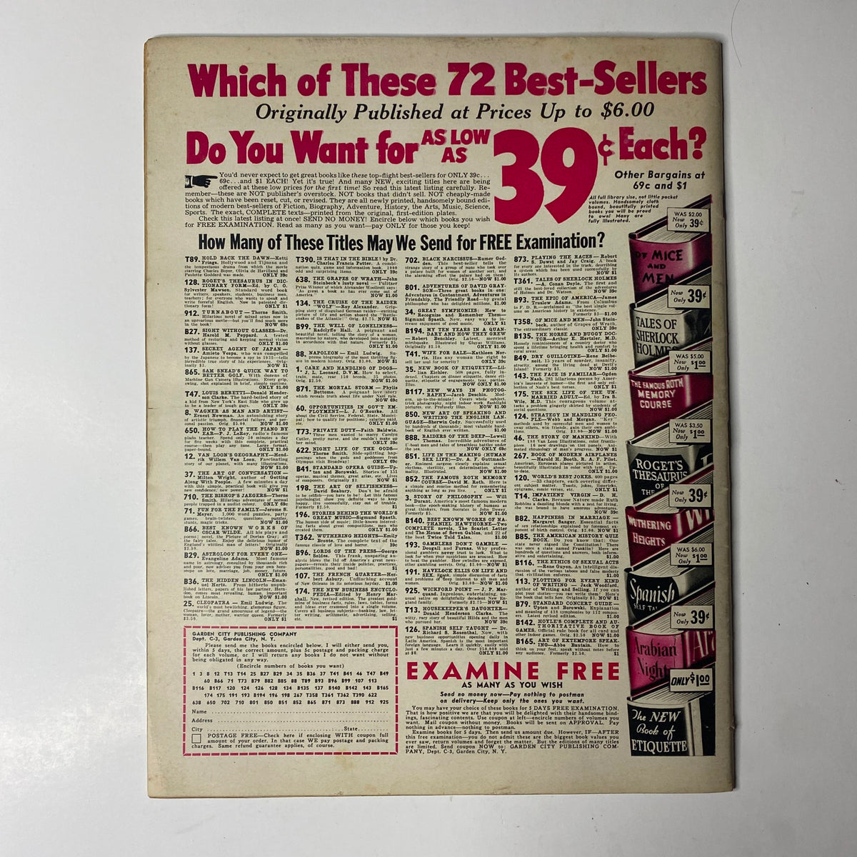Back cover of Click Magazine March 1942 Vol. 5, No. 3 advertising various best-sellers available for examination.