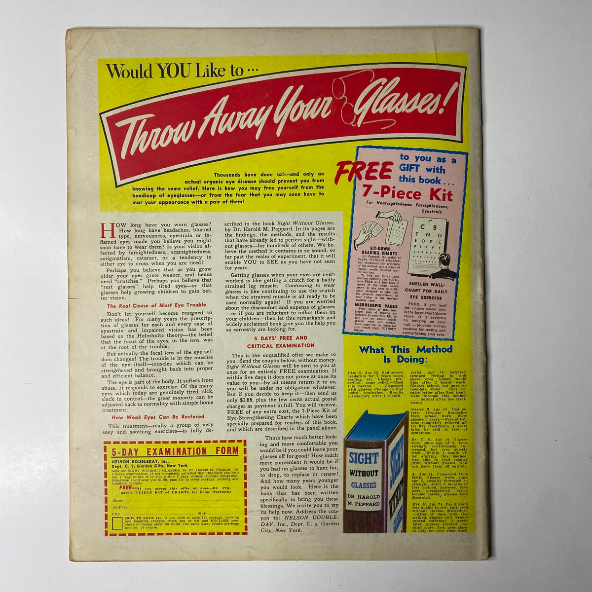 Advertisement page from Click Magazine September 1941, Vol. 4, No. 9 promoting eye exams and featuring a free 7-piece kit offer, emphasizing visual health.