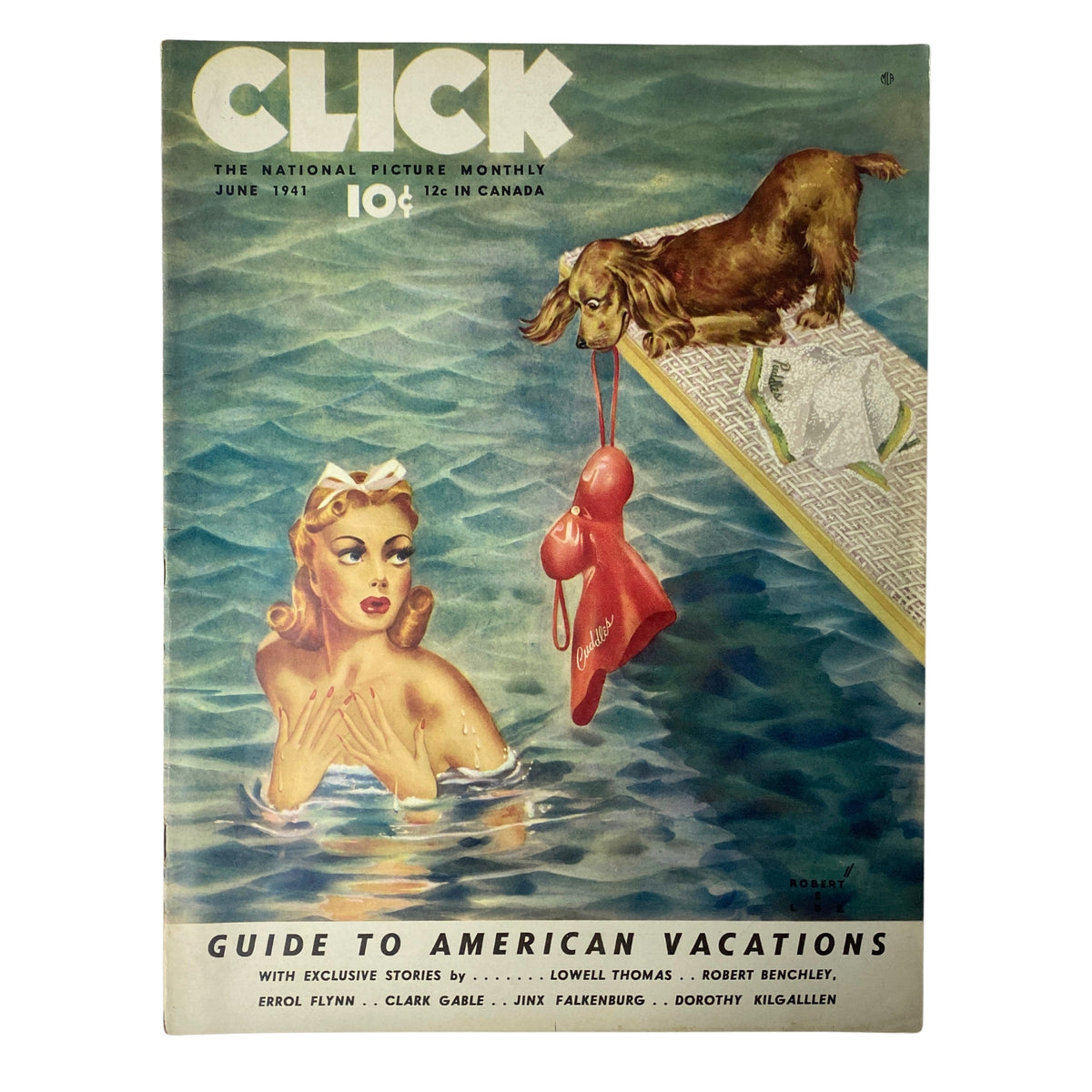 Click Magazine June 1941 Vol. 4, No. 6 featuring vibrant cover art showcasing a woman in stylish attire with a dog, promoting American vacations.