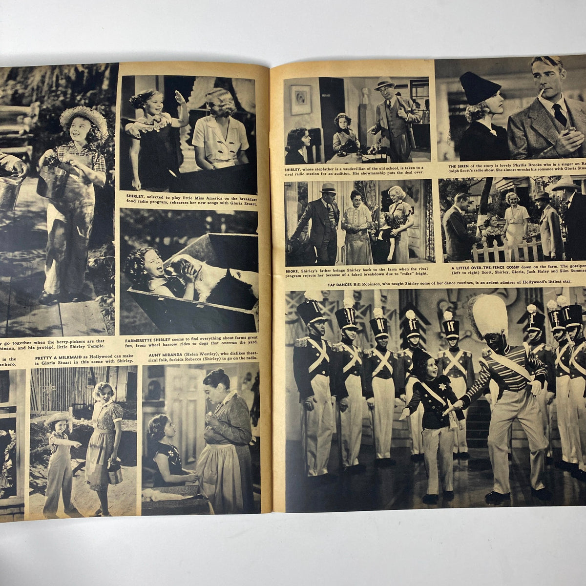 Focus Magazine May 1938 featuring a collection of film stills and cultural snapshots, including scenes from 'Rebecca of Sunnybrook Farm', reflecting on popular culture during the late 1930s.